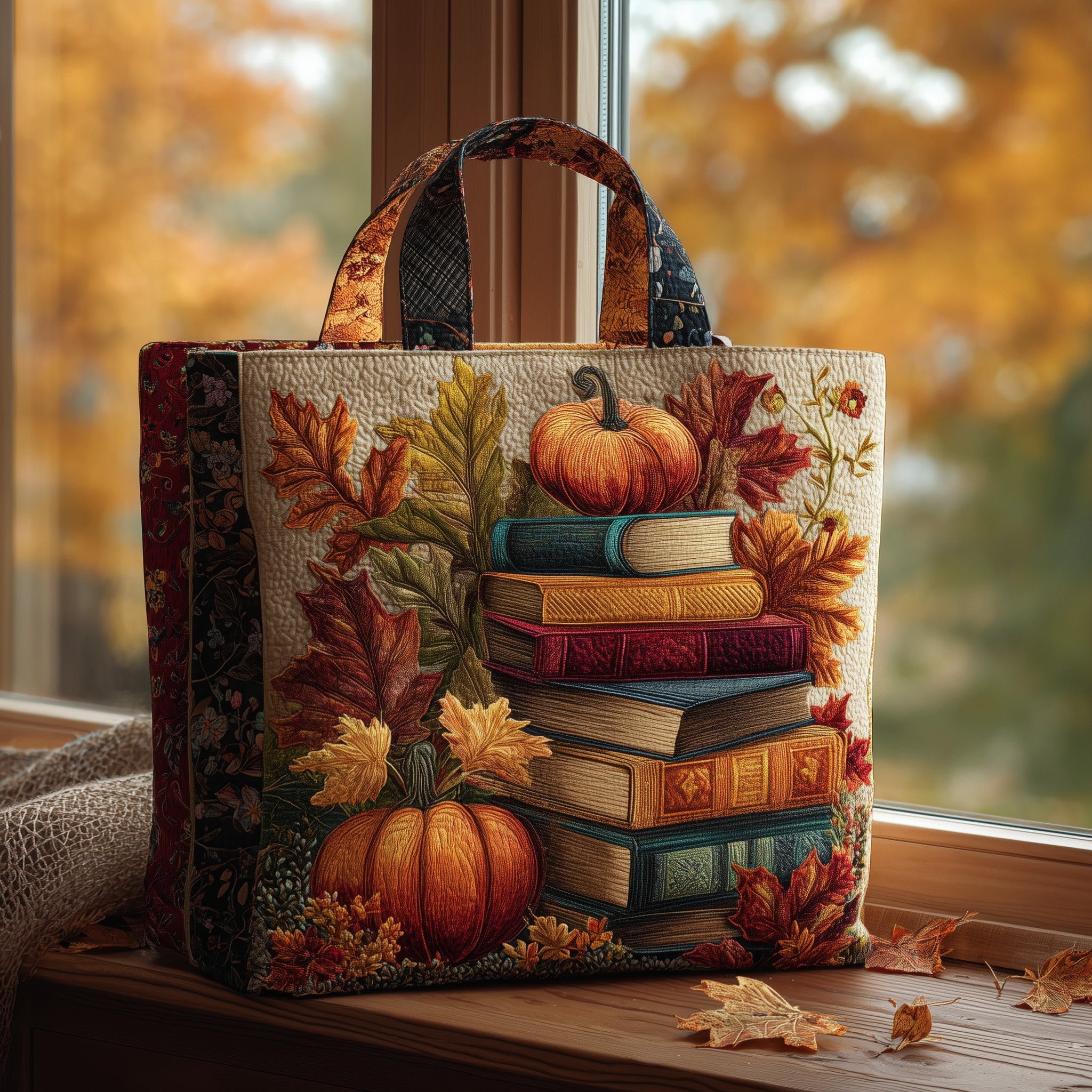 Bookish Harvest Quilted Tote Bag Autumn Themed Handbags Best Gifts For Sisters
