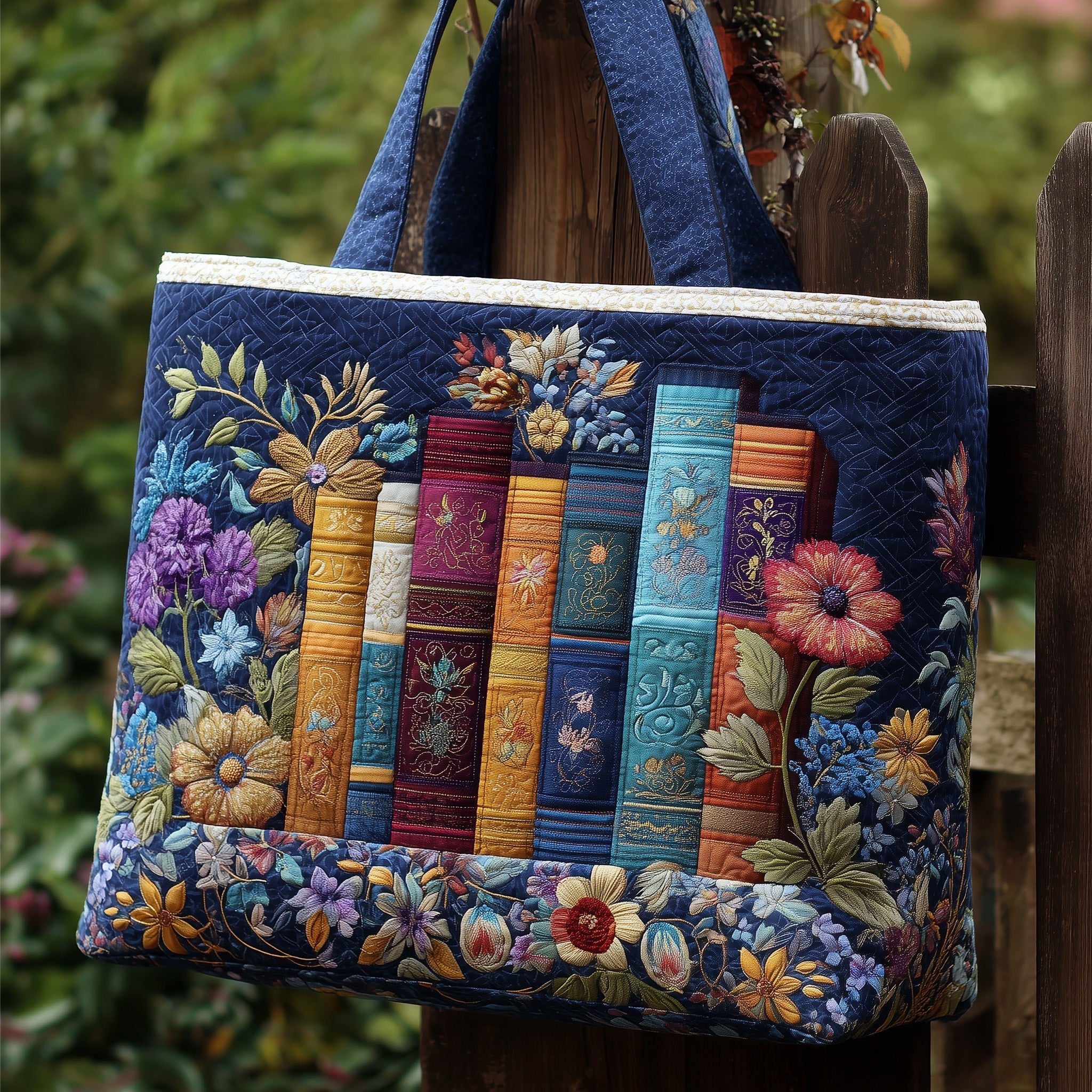 Bookish Heaven Quilted Tote Bag Floral Handbags For Women Cool Gifts For Book Lovers