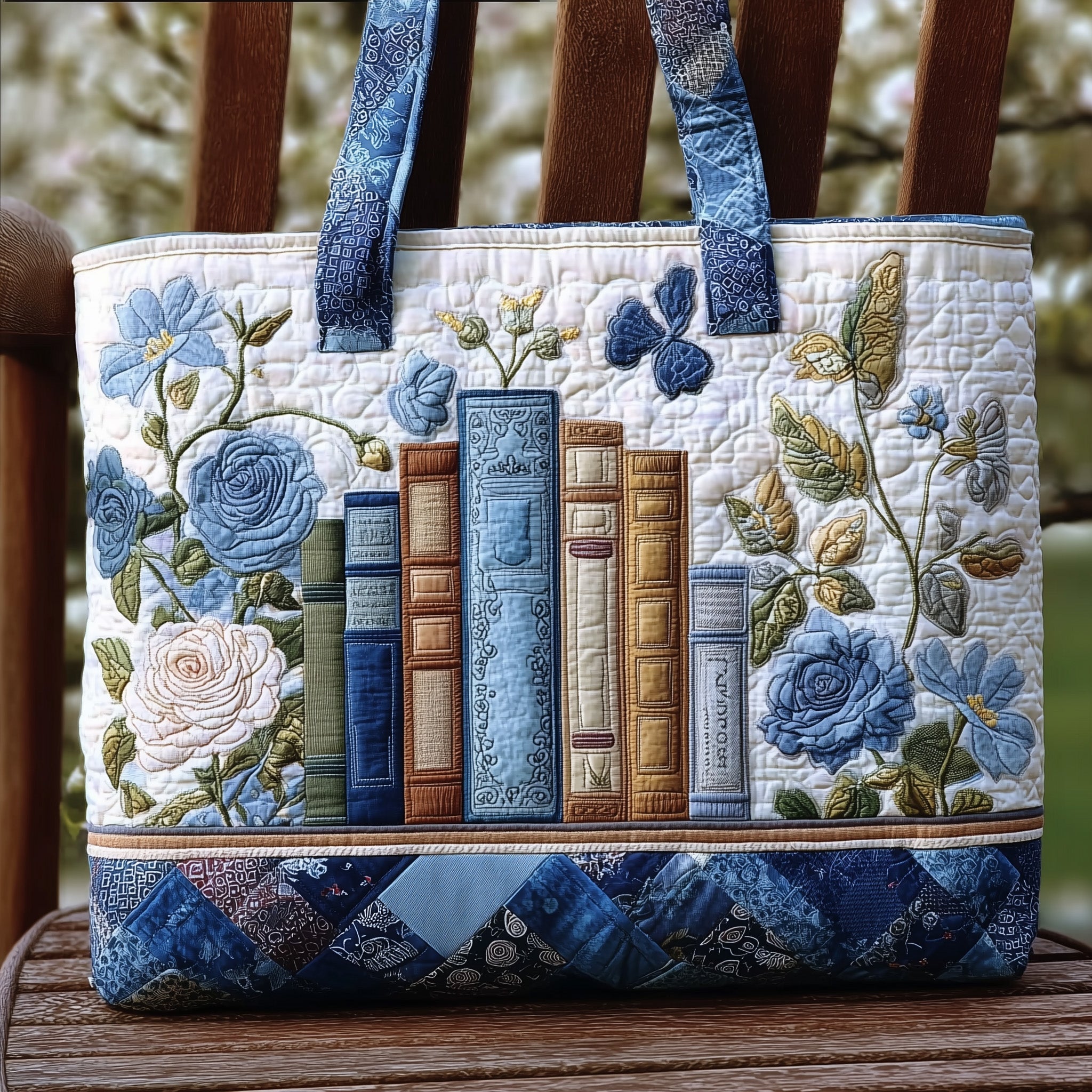 Bookish Heaven Quilted Tote Bag Floral Shoulder Bags For Women Gifts For Book Lovers