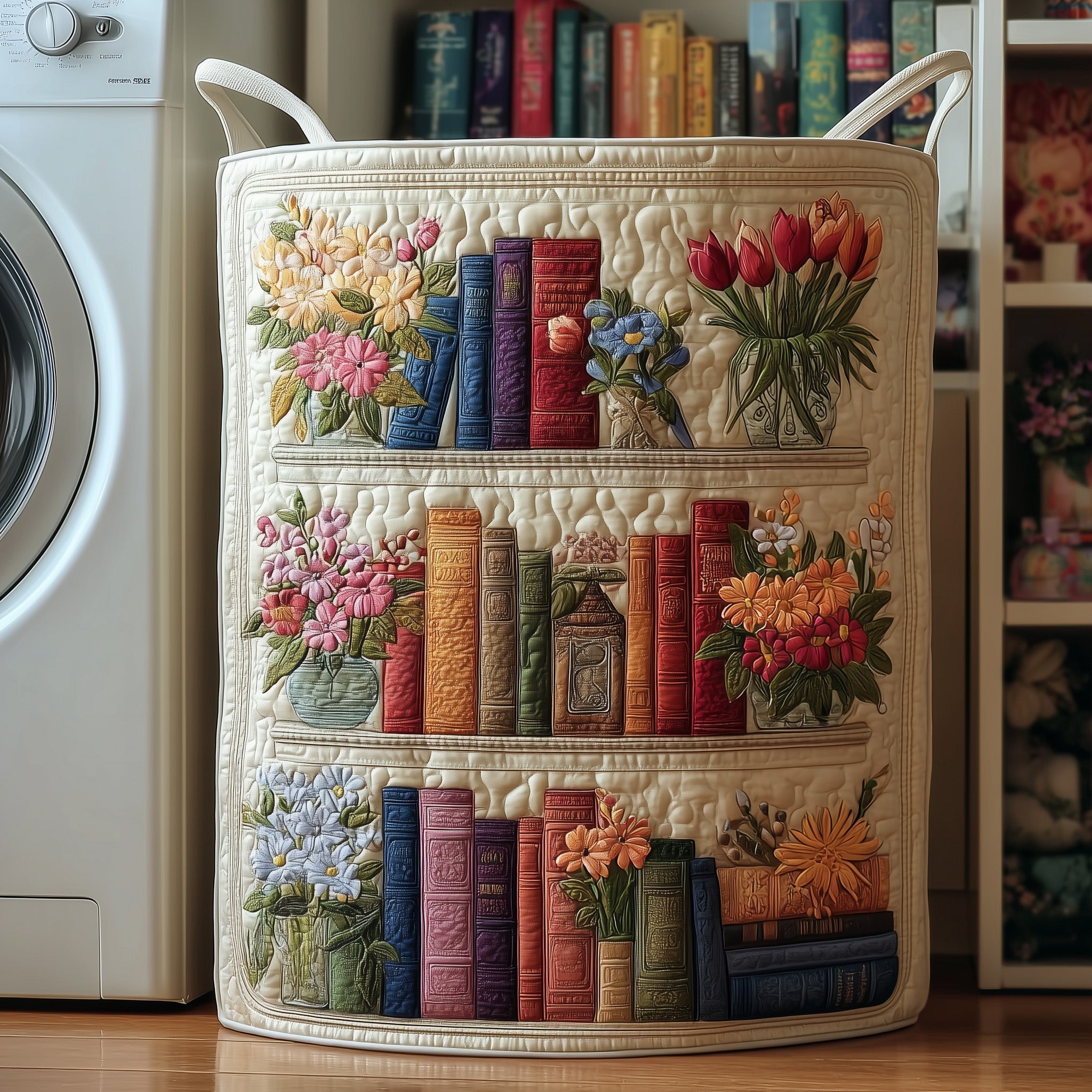 Bookish Quilted Laundry Basket Floral Book Spines Hamper Basket Awesome Gifts For Book Lovers