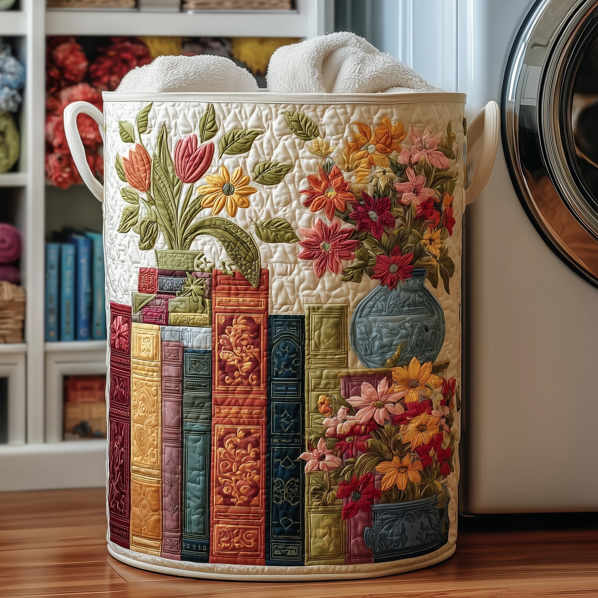 Bookish Quilted Laundry Basket Floral Library Hamper Basket Book Lovers Gifts For Sisters