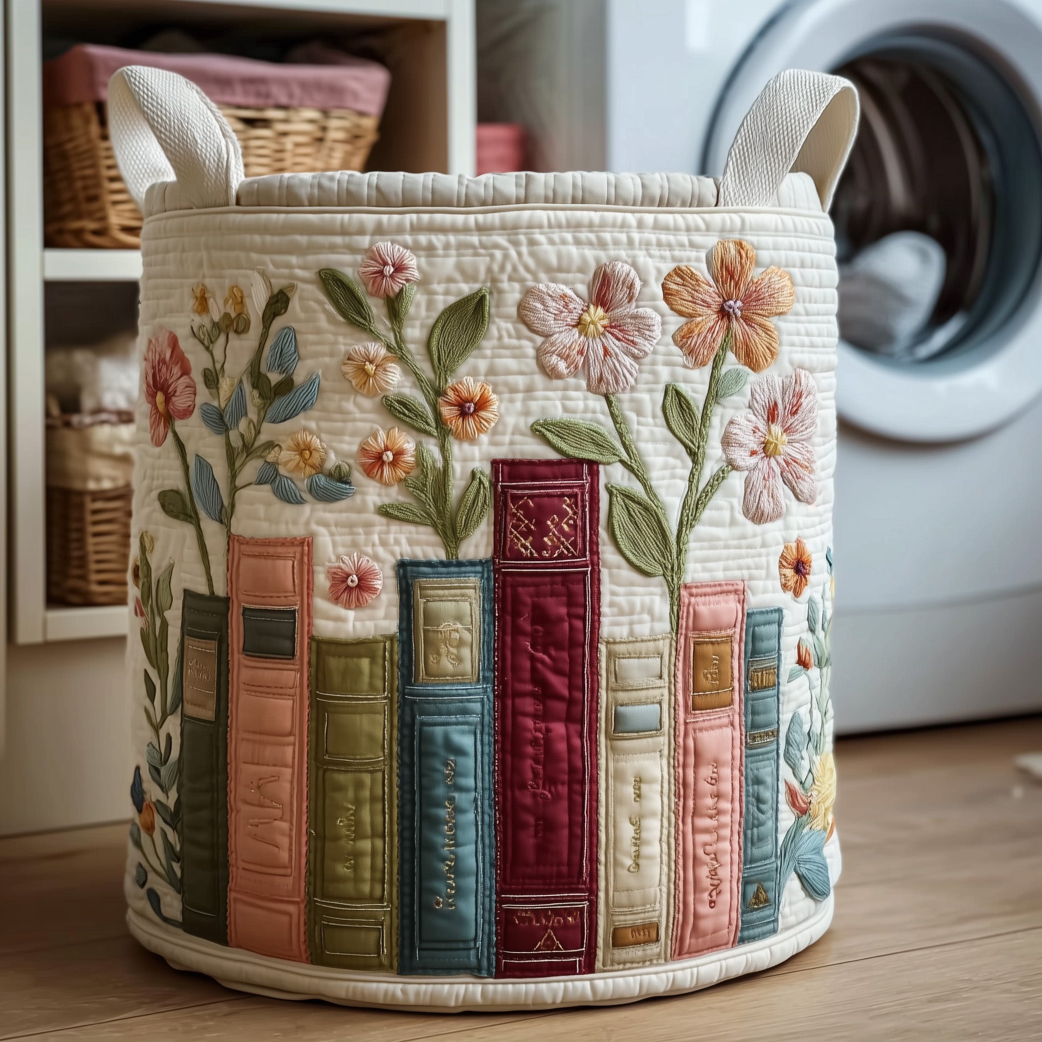 Bookish Quilted Laundry Basket Flower Garden Hamper Basket Gifts Ideas For Book Lovers