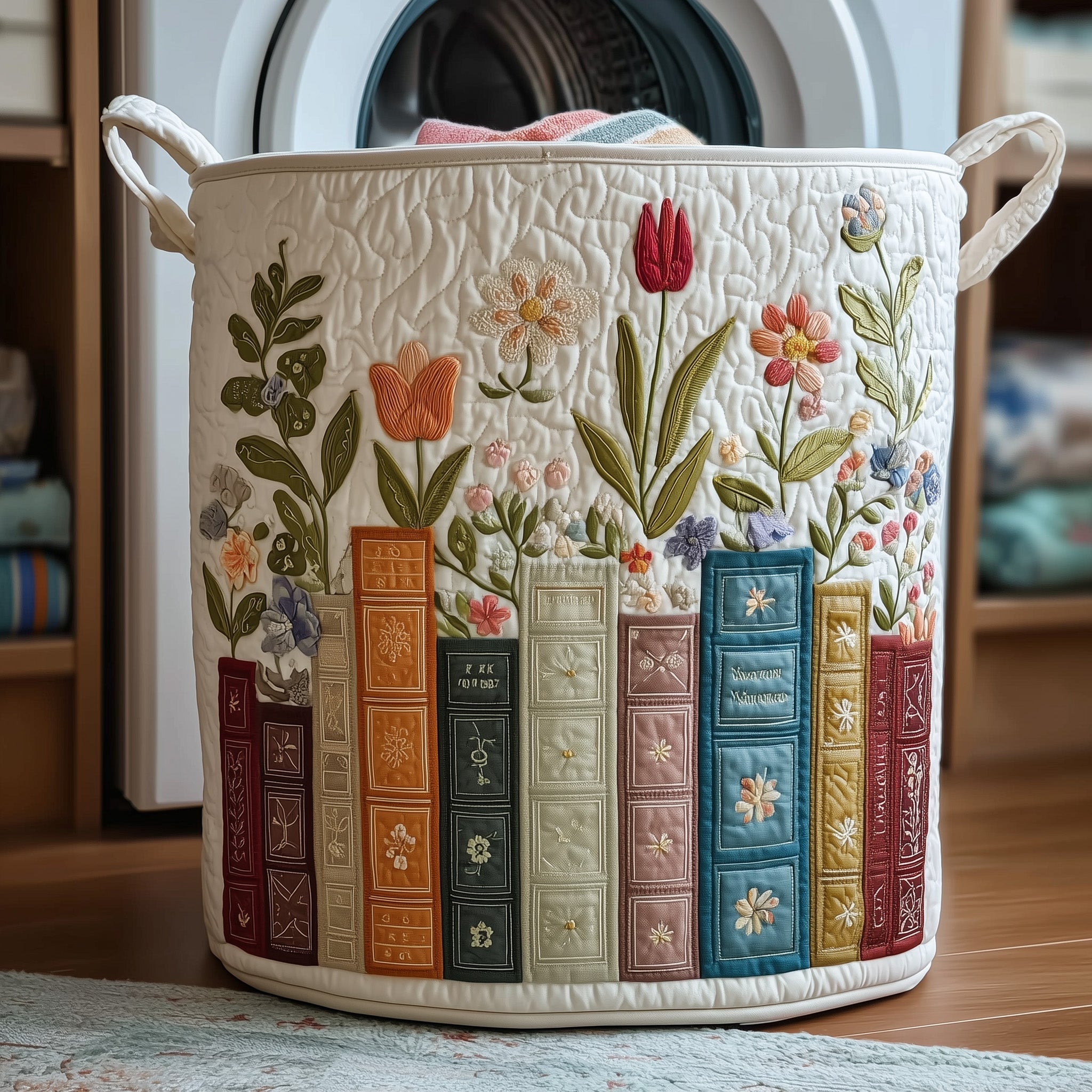 Bookish Quilted Laundry Basket Library Floral Laundry Hamper Best Gifts For Book Lovers