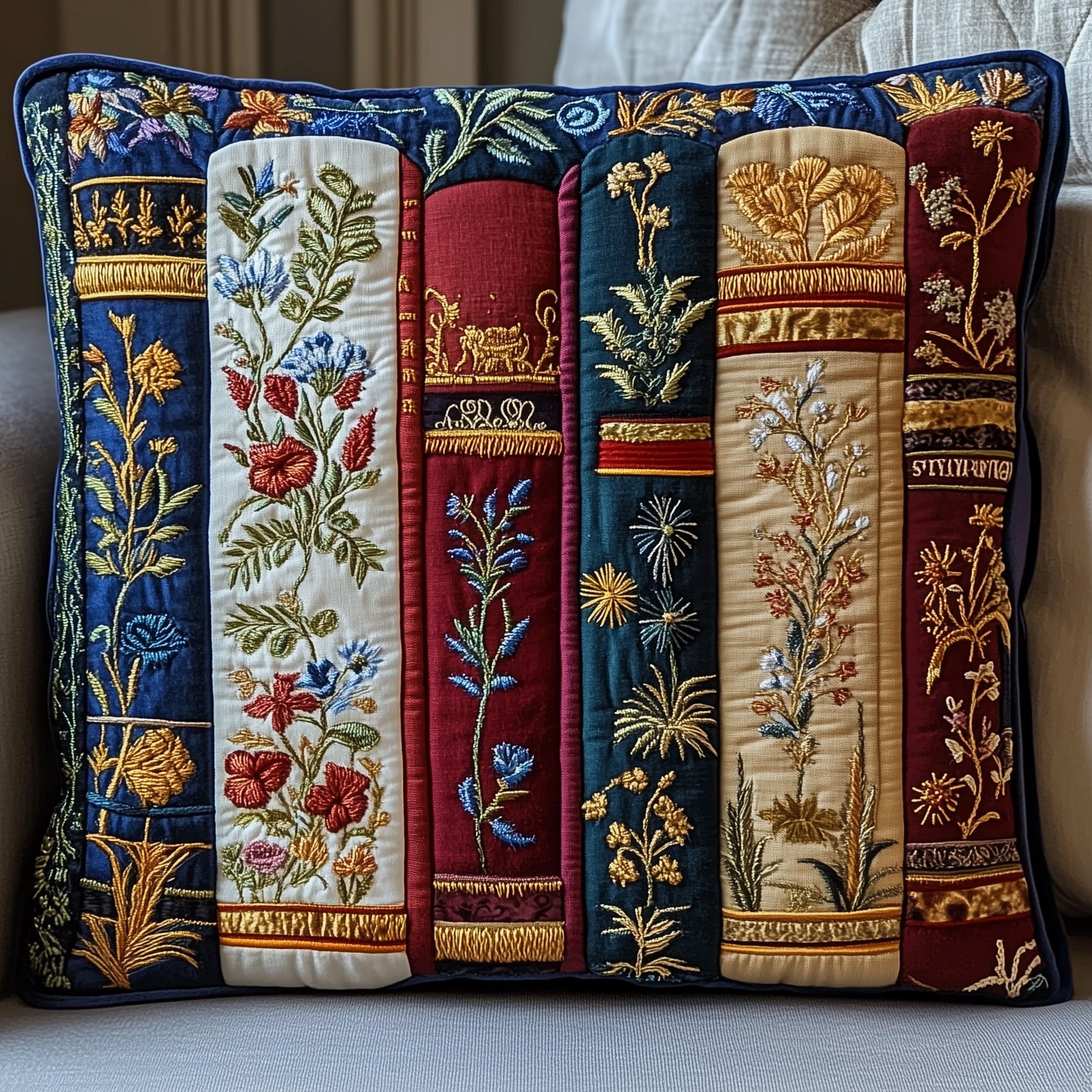 Bookish Quilted Pillow Case Throw Pillow Cover ItemGifts For People Who Love Books