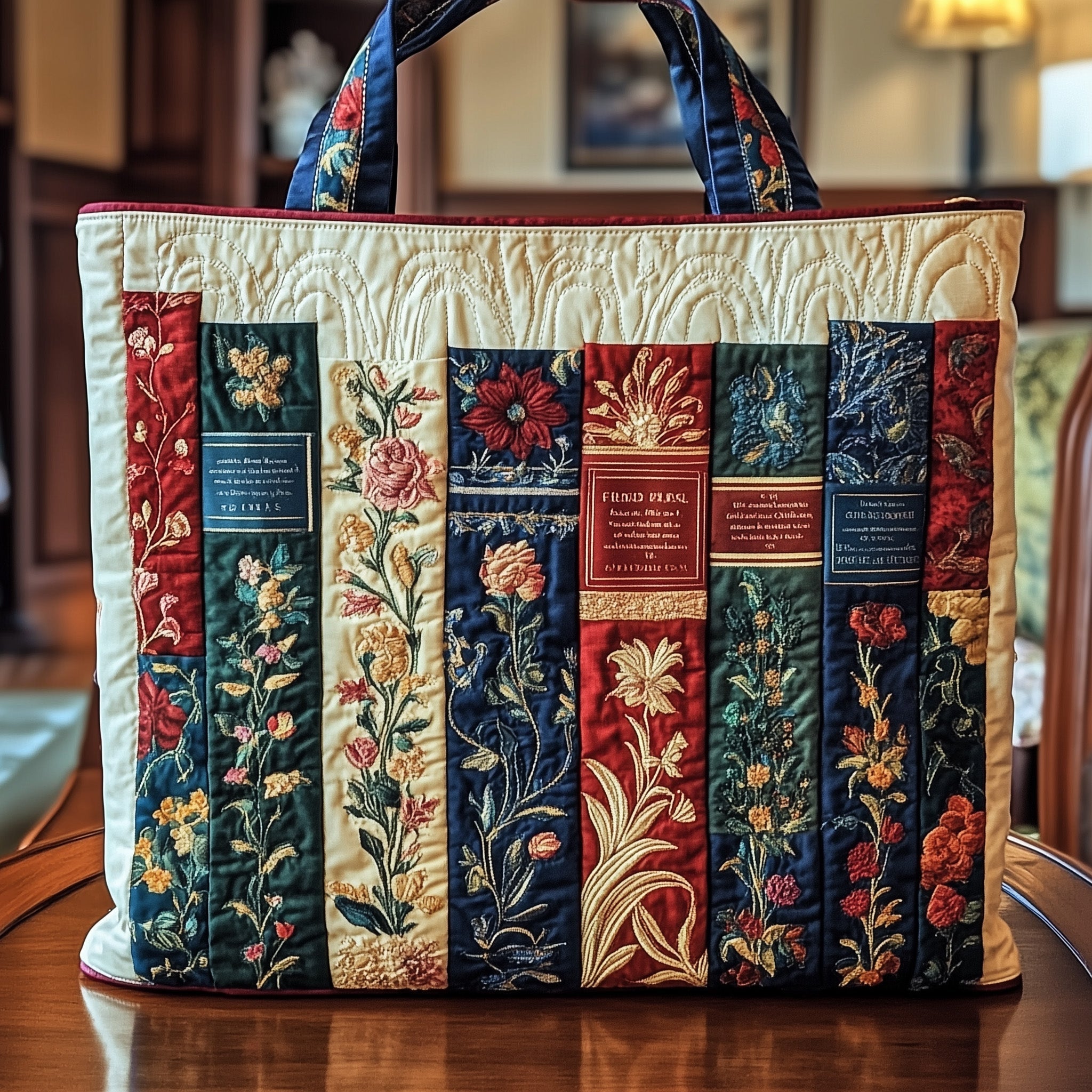Bookish Quilted Tote Bag Floral Book Spines Handbags For Women Book Lovers Gifts