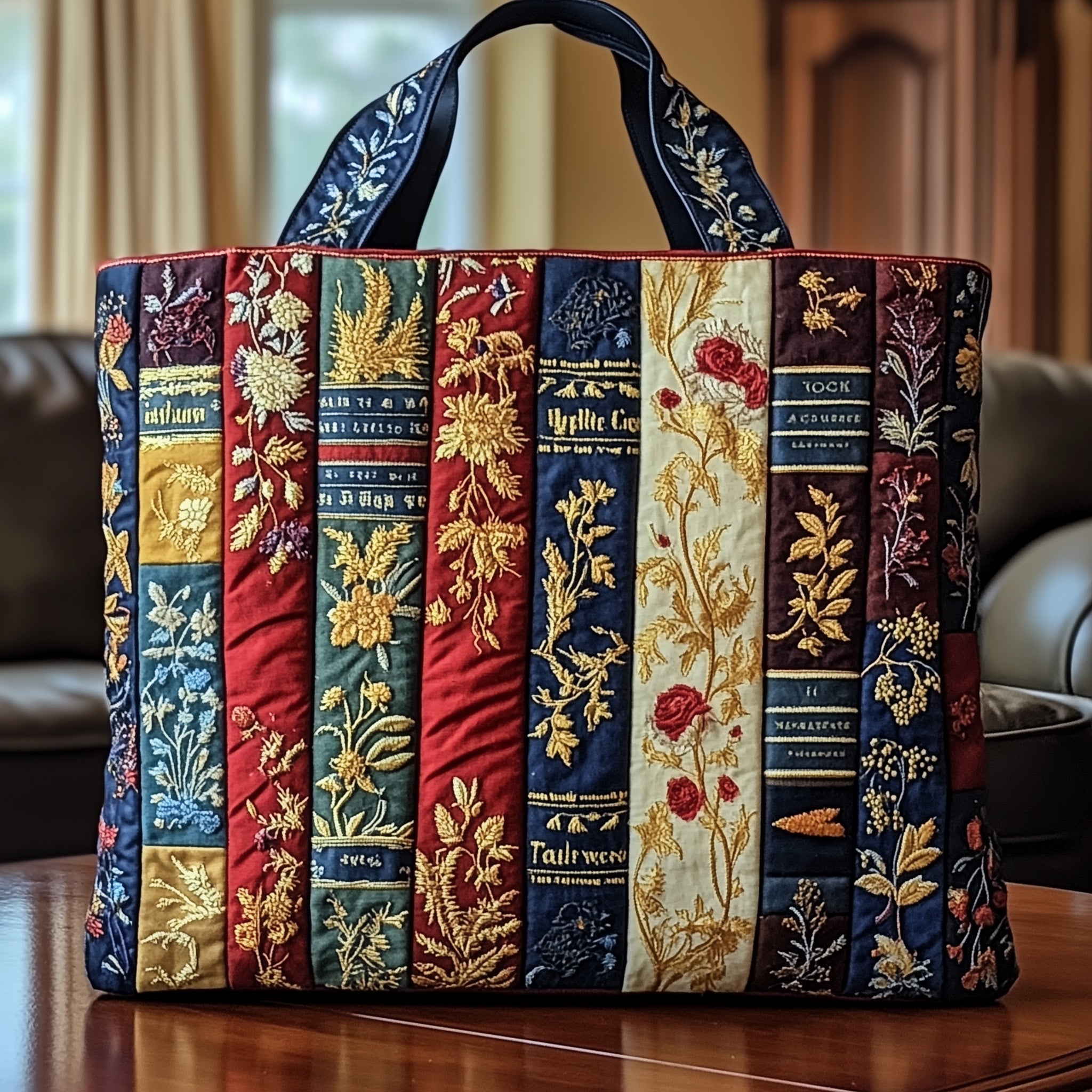 Bookish Quilted Tote Bag Floral Book Spines Shoulder Bags For Women Birthday Gift Ideas