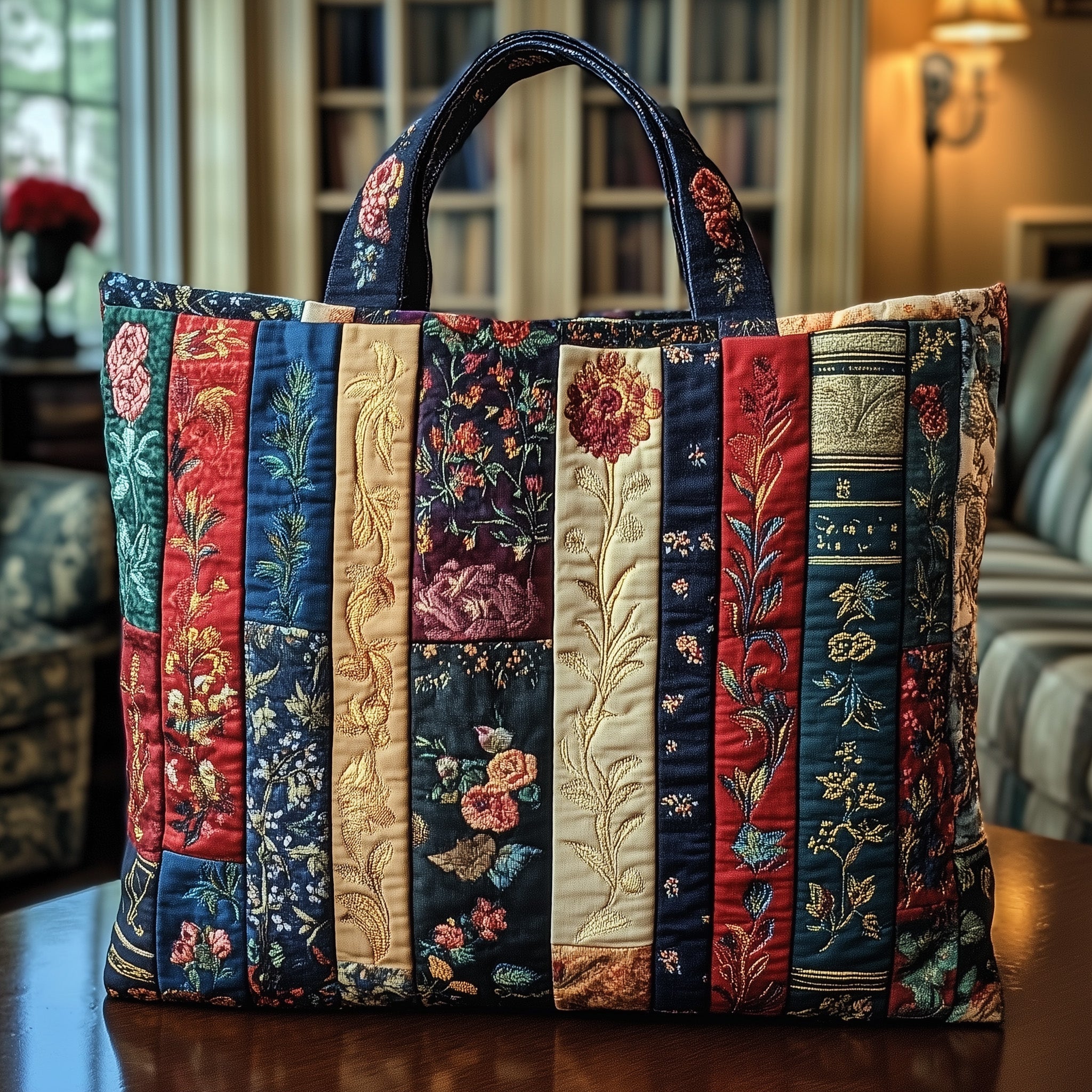 Bookish Quilted Tote Bag Floral Handbags For Women Book Lovers Gifts Ideas