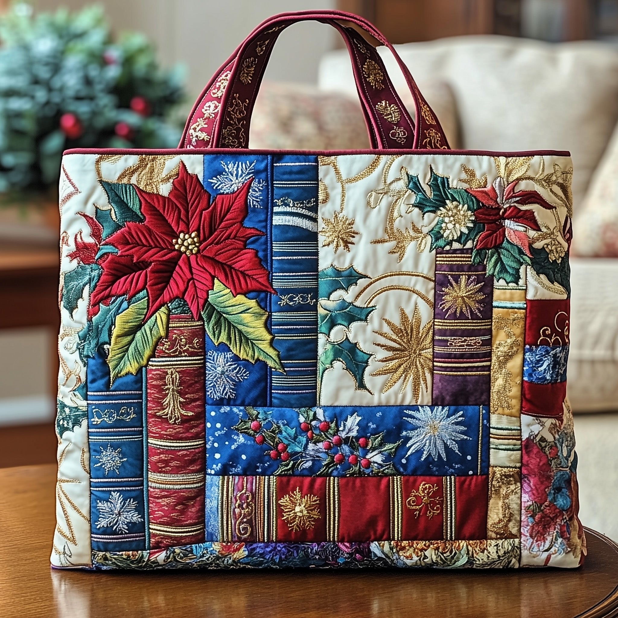 Bookish Quilted Tote Bag Winter Holiday Handbags Great Book Lover Gift Ideas For Her