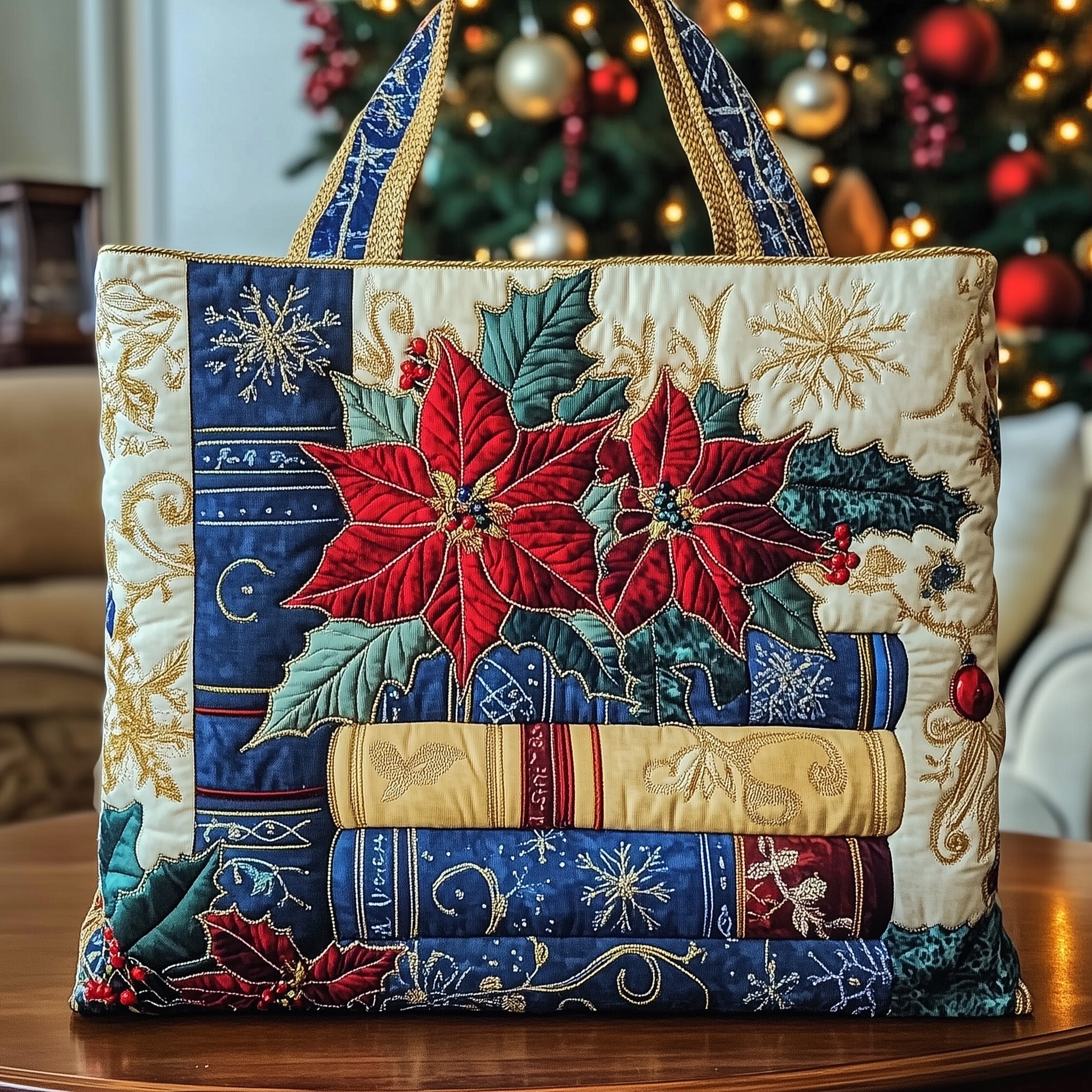 Bookish Quilted Tote Bag Winter Themed Handbags For Women Book Lovers Birthday Gifts