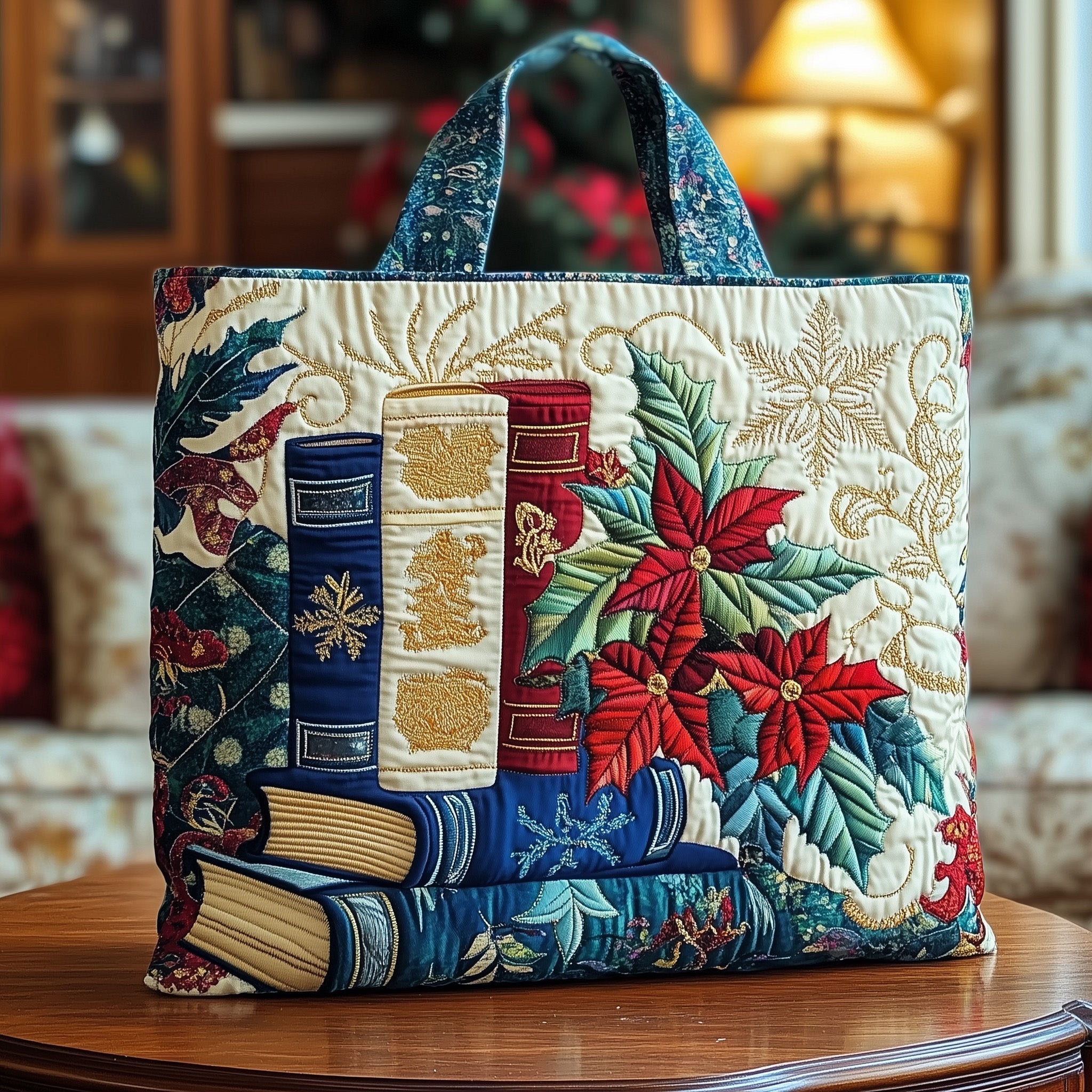Bookish Quilted Tote Bag Winter Themed Handbags Great Book Lover Gift Ideas For Wife