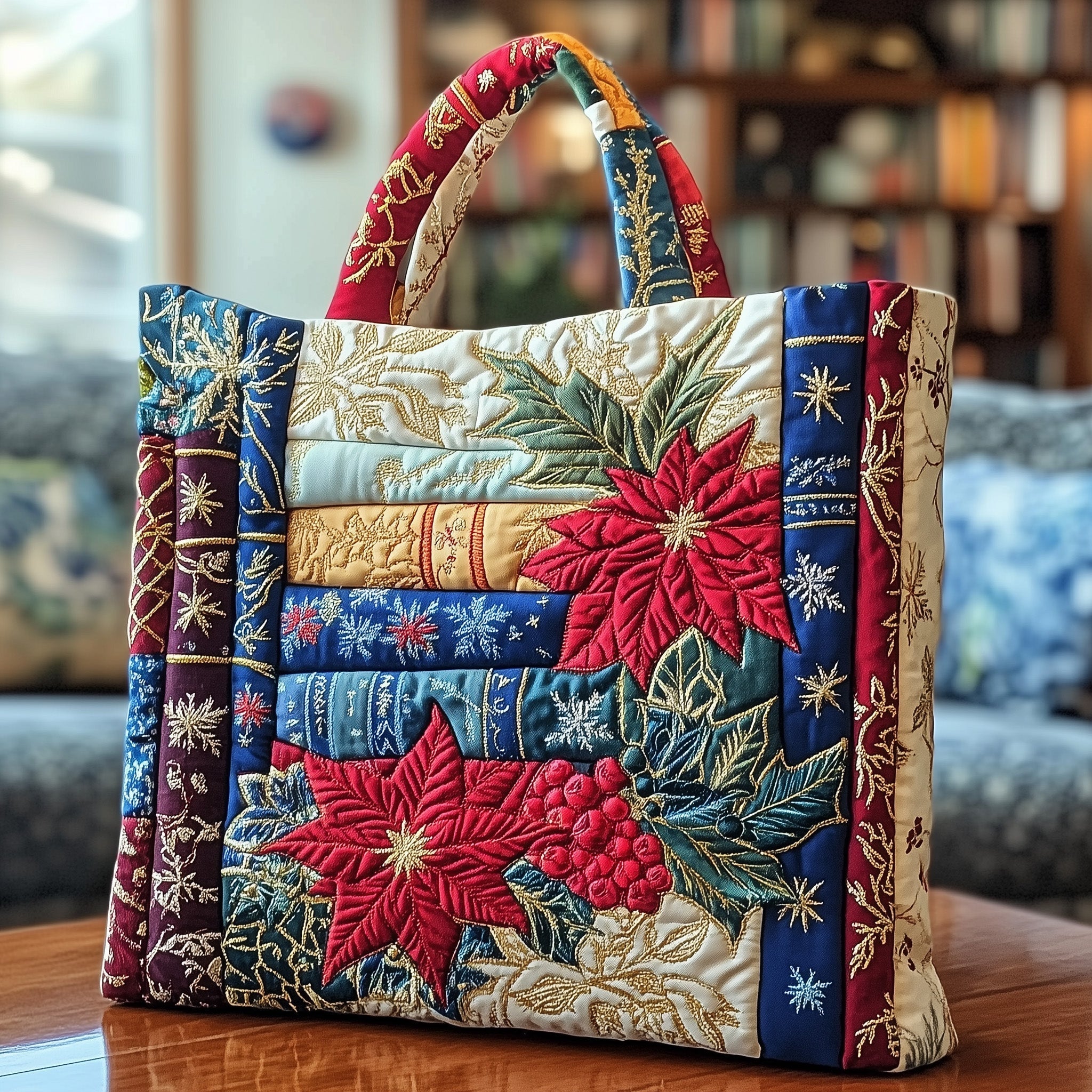 Bookish Quilted Tote Bag Winter Themed Shoulder Bags For Women Best Unique Book Gifts