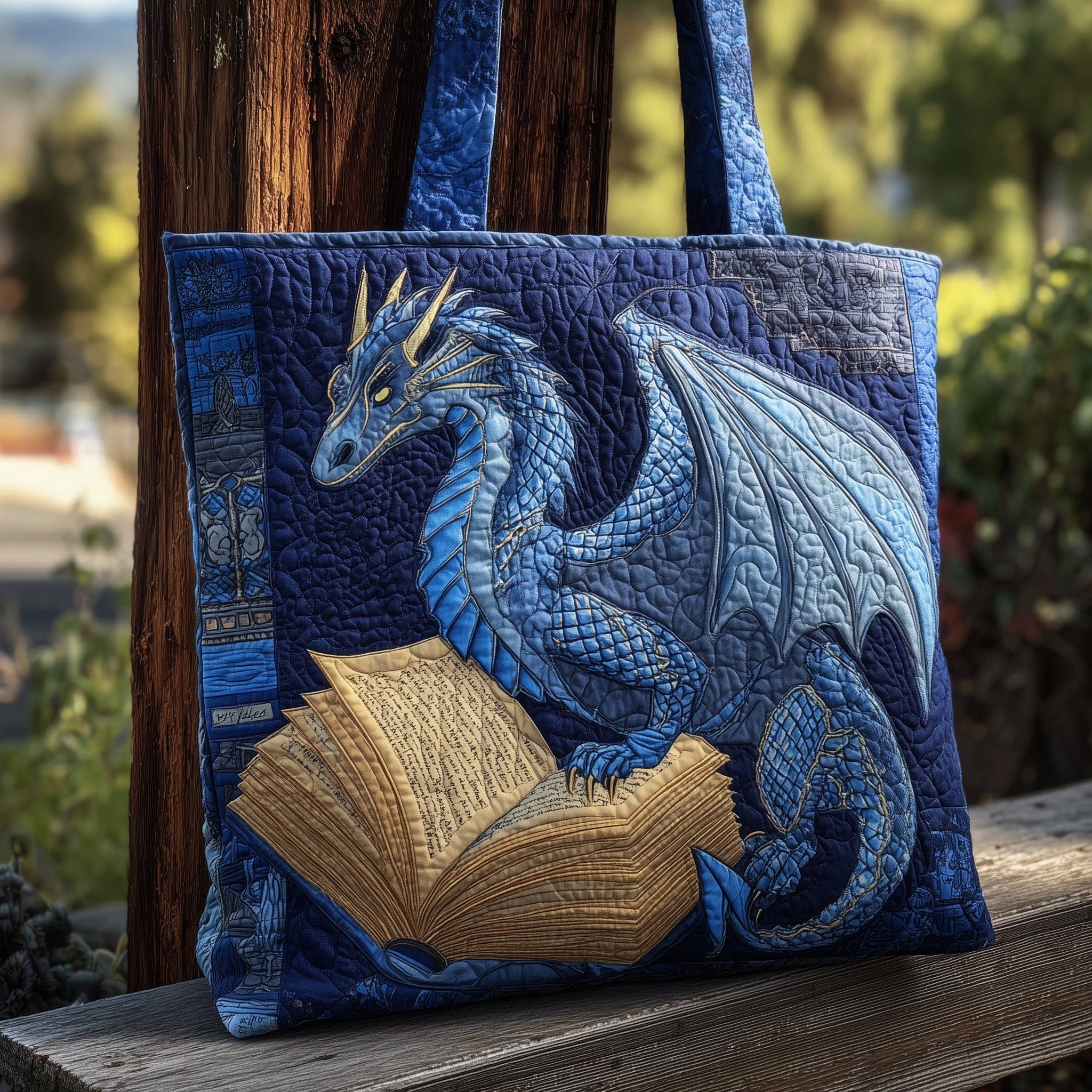 Bookworm Dragon Quilted Tote Bag Mythical Shoulder Bags For Women Best Dragon Gifts