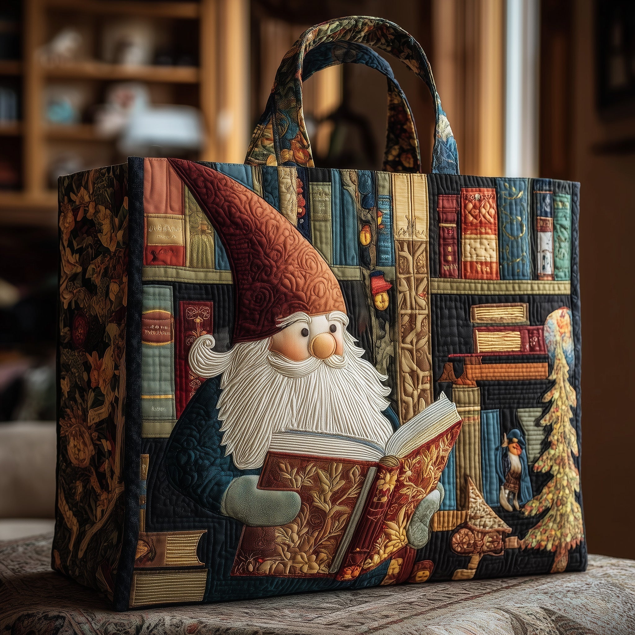 Bookworm Gnome Quilted Tote Bag Best Shoulder Handbags Birthday Ideas For Her