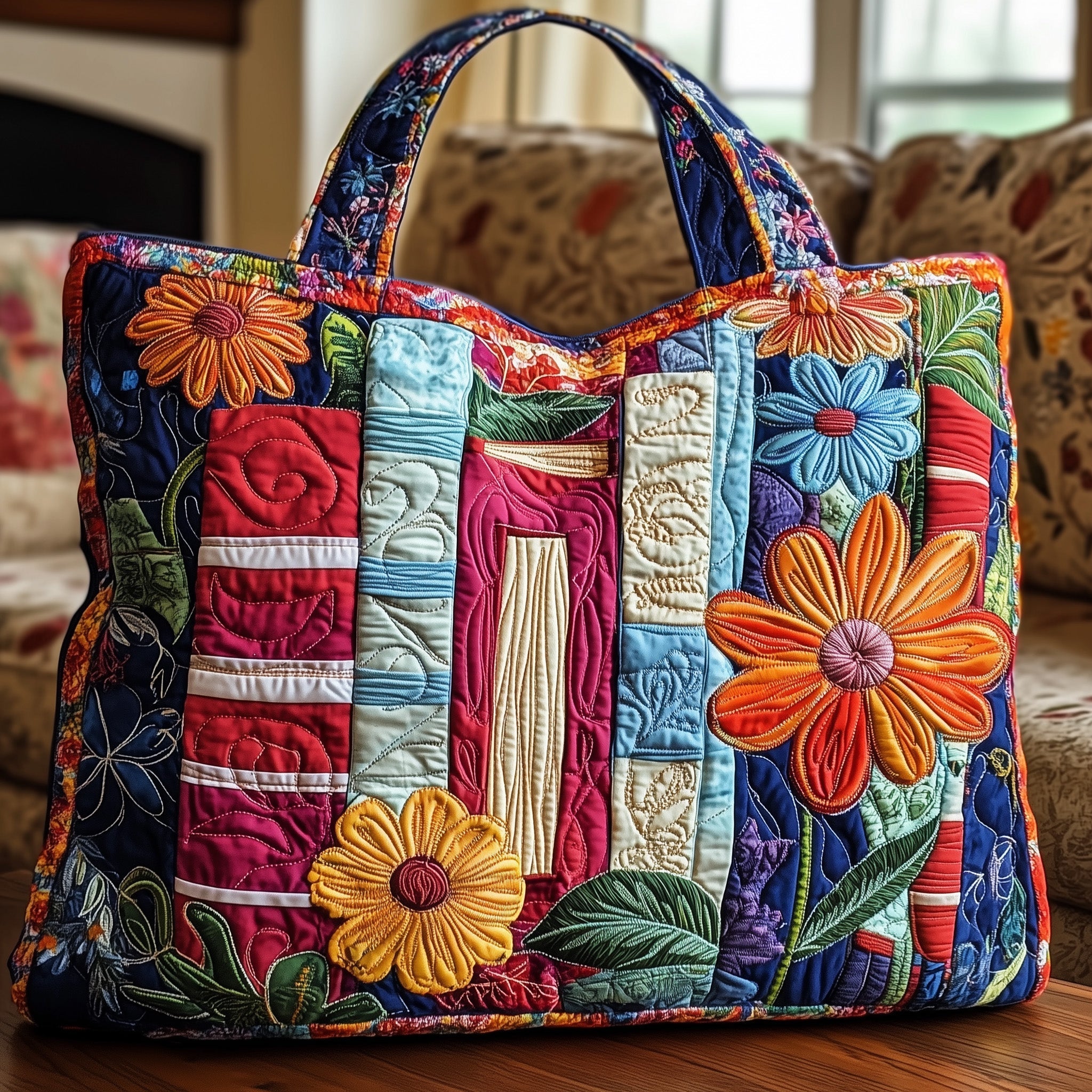 Bookworm Quilted Tote Bag Colorful Floral Shoulder Bags Great Book Themed Gifts For Her