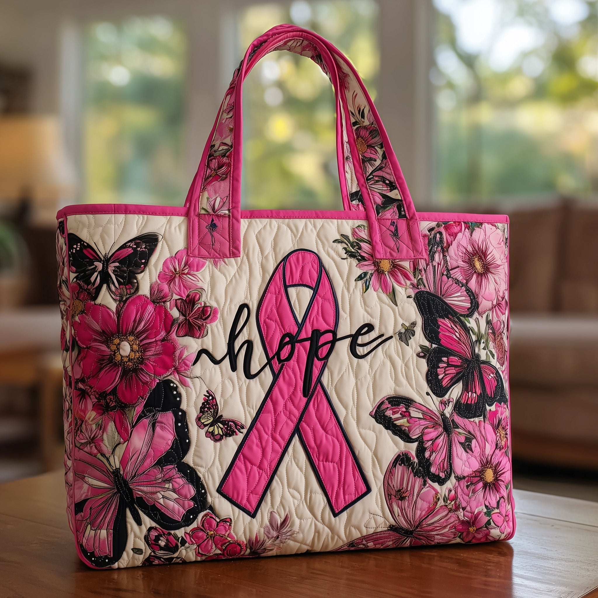 Breast Cancer Hope Quilted Tote Bag Pink Ribbon Handbags For Women Survivor Gifts For Her