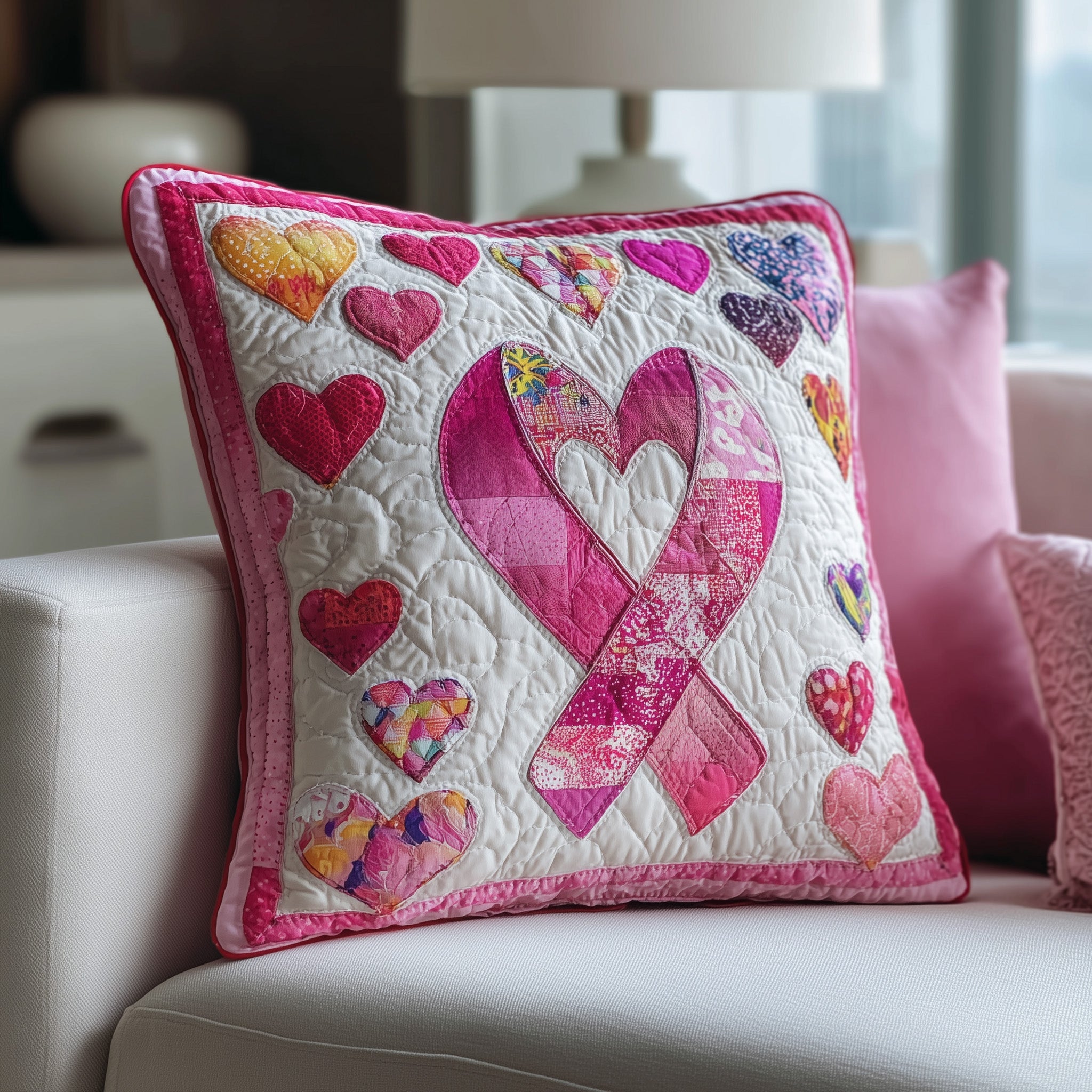 Breast Cancer Ribbon Quilted Pillow Case Throw Pillow Cover ItemBreast Cancer Awareness Gifts