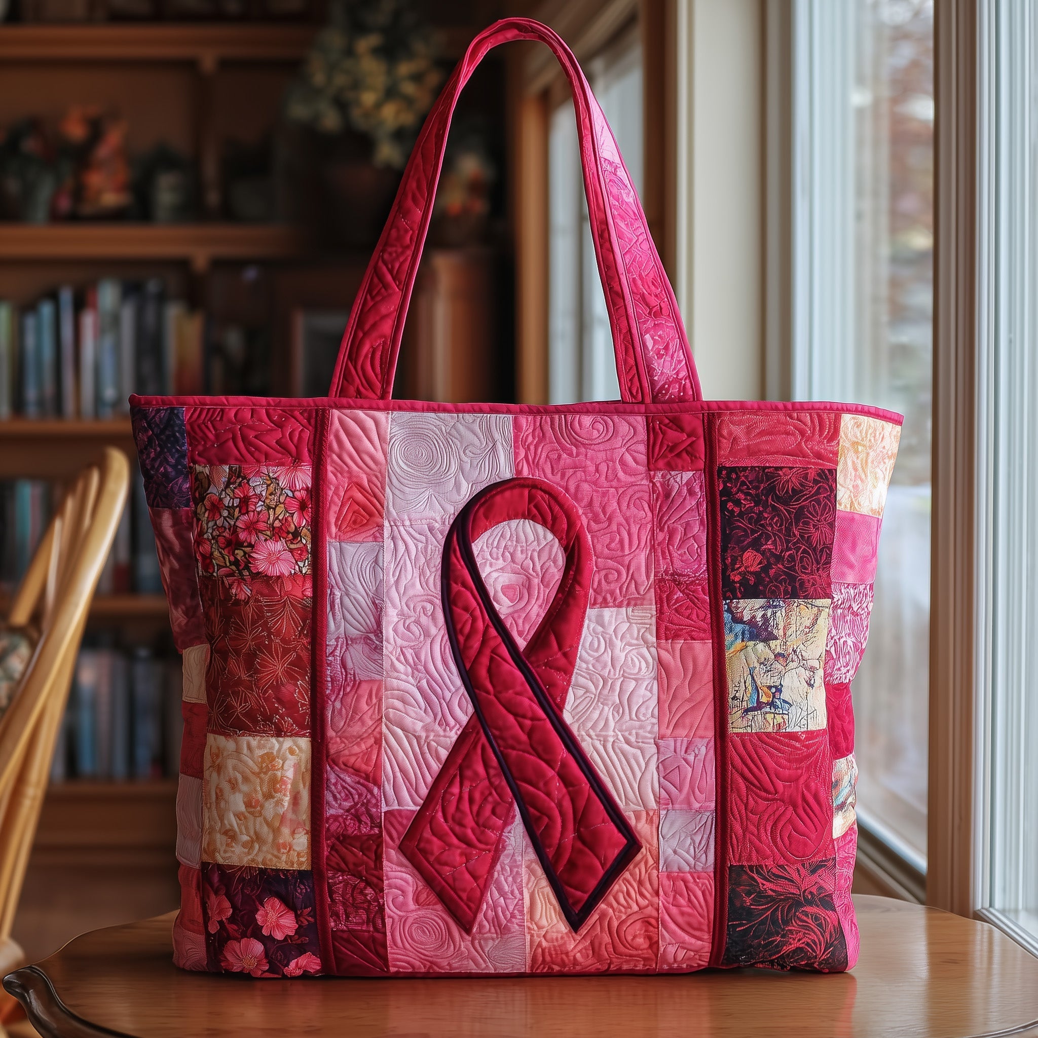 Breast Cancer Survivor Quilted Tote Bag Pink Ribbon Shoulder Bag Breast Cancer Warrior Gifts