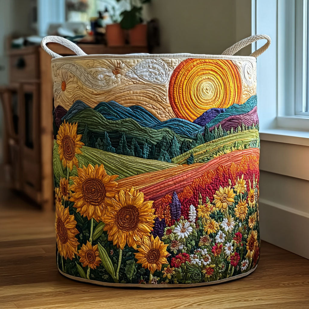Bright Meadow Sunflower Quilted Laundry Basket Best Fabric Storage Bin Hamper For Family