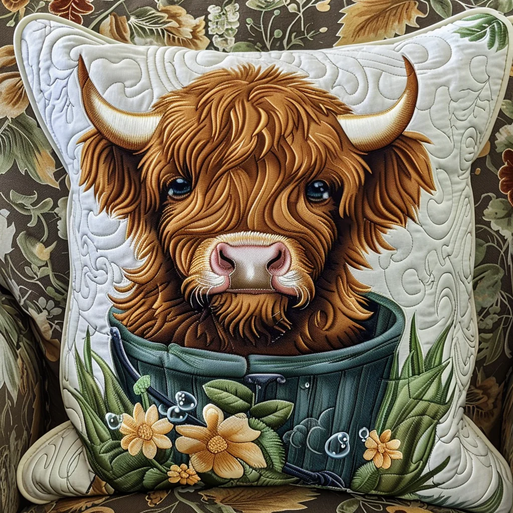 Bucket Baby Quilted Pillow Case Cute Farmhouse Cattle Cushion Gift For Him