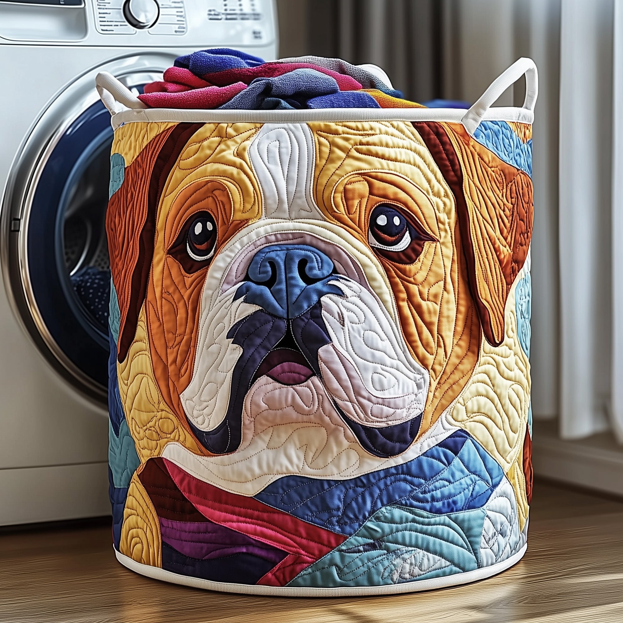 Bulldog Buddy Quilted Laundry Basket Whimsical Animal Laundry Hamper Bulldog Lovers Gifts