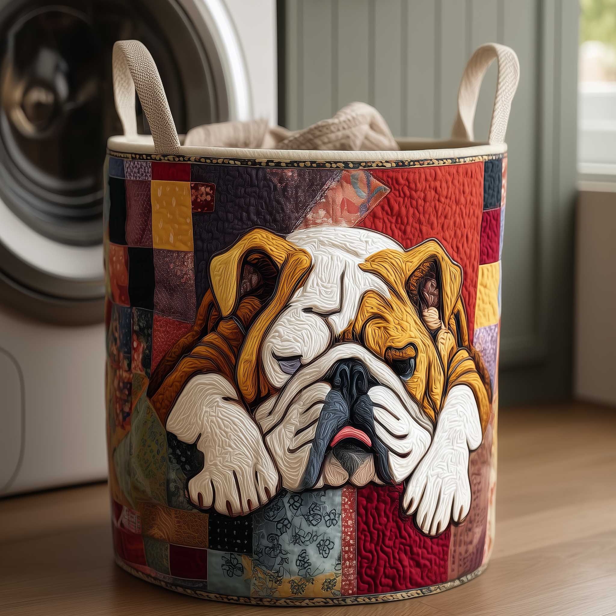 Bulldog Nap Quilted Laundry Basket Best Fabric Storage Bin Gift Ideas For Bulldog Lovers