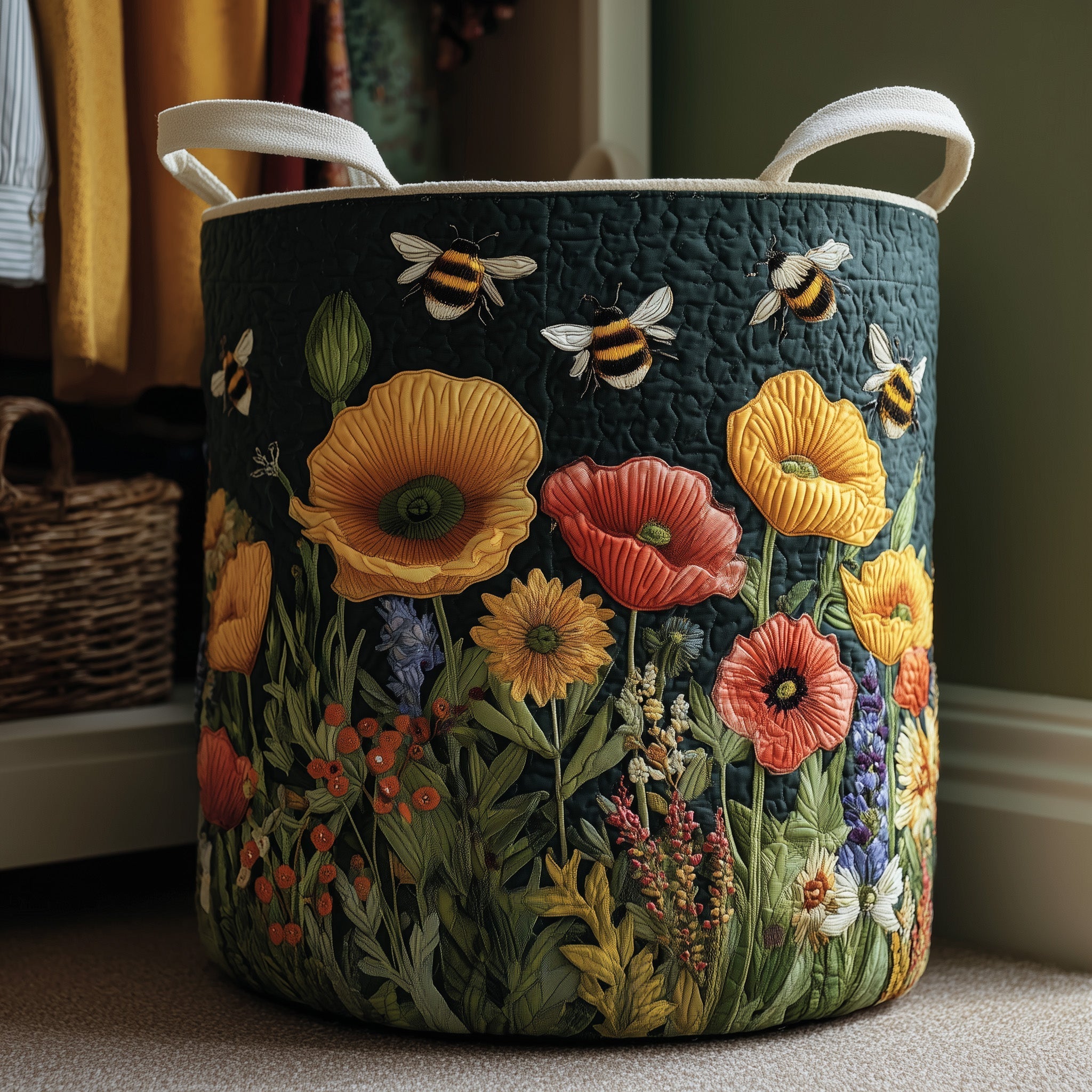 Bumble Haven Quilted Laundry Basket Bee Floral Laundry Hamper Nature Lovers Gifts