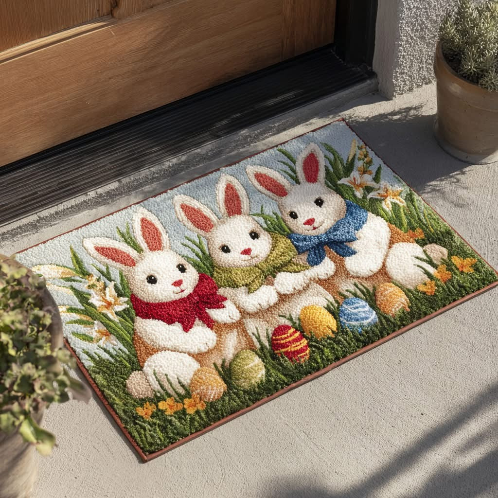 Bunny Easter Door Mat Colorful Eggs Welcome Mat Cute Home Decor Easter Gifts Ideas