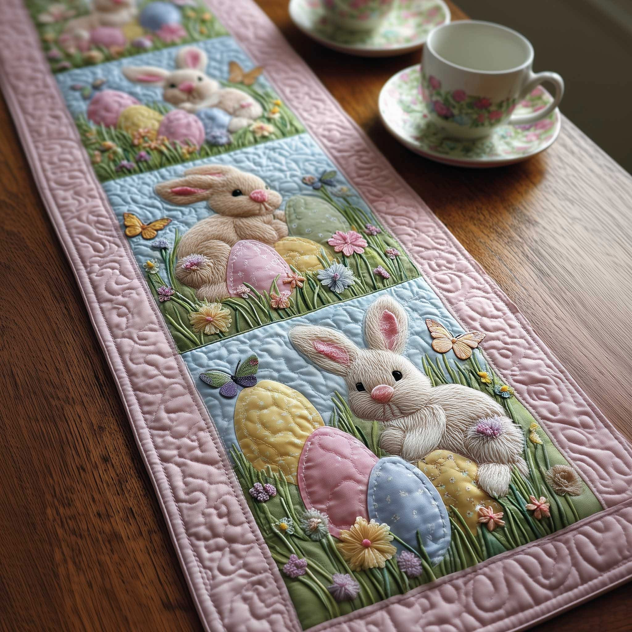 Bunny Spring Patch Quilted Table Runner Cute Easter Table Dining Decor Gifts For Wife