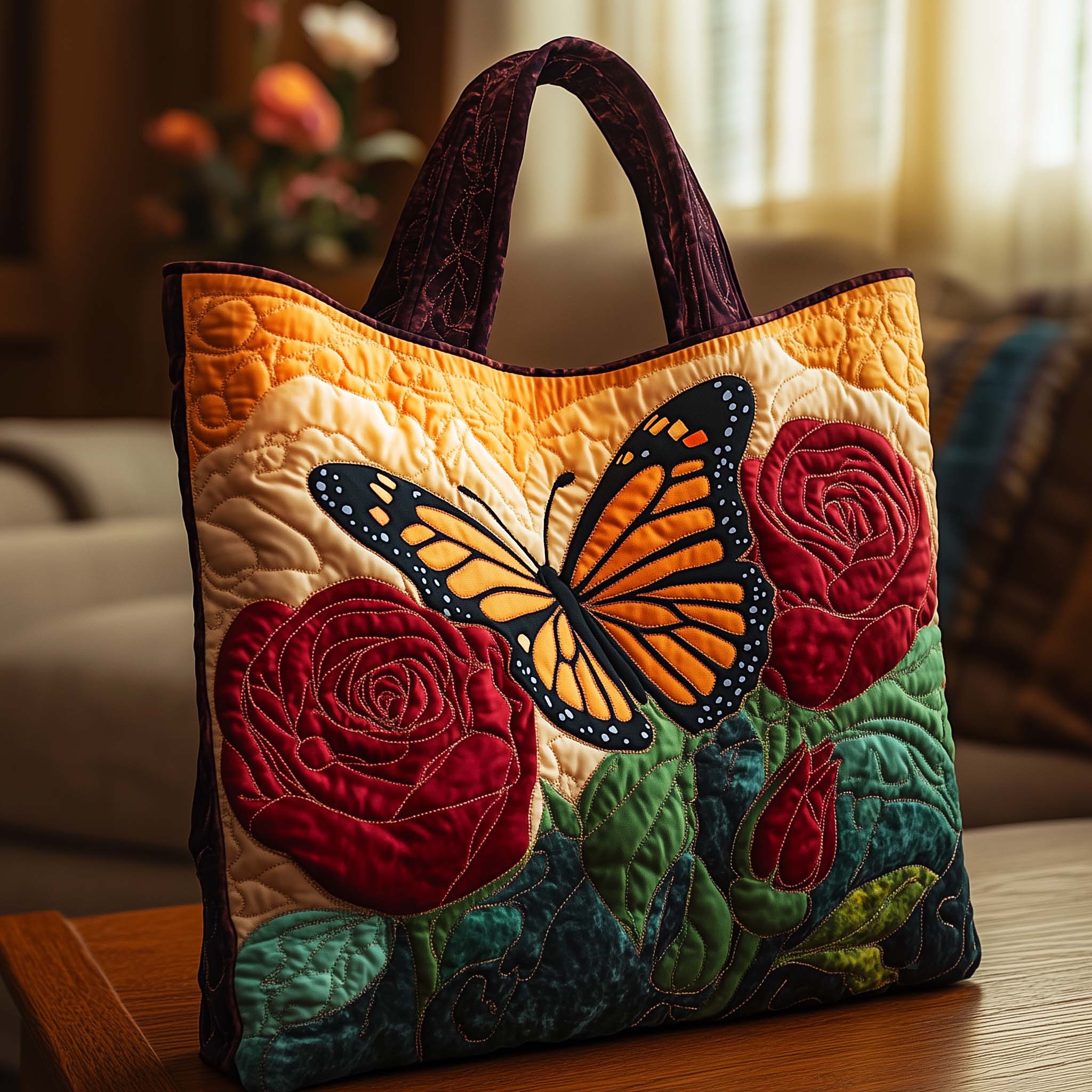 Butterfly Amber Wing Quilted Tote Bag Popular Designer Tote Bags Gifts For Her