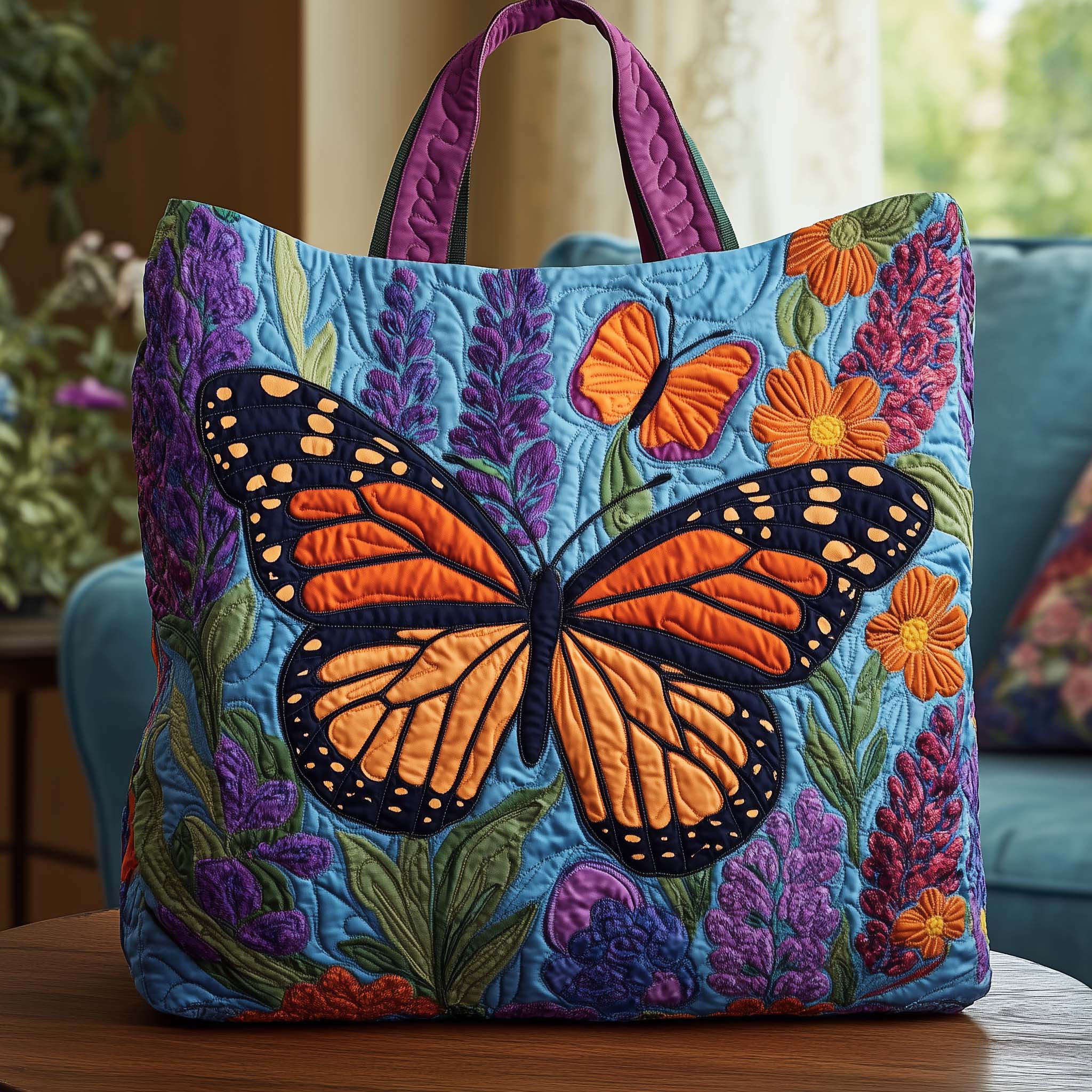 Butterfly Beauty Quilted Tote Bag Floral Tote Bag Shoulder Bag Butterfly Lovers Gifts For Her