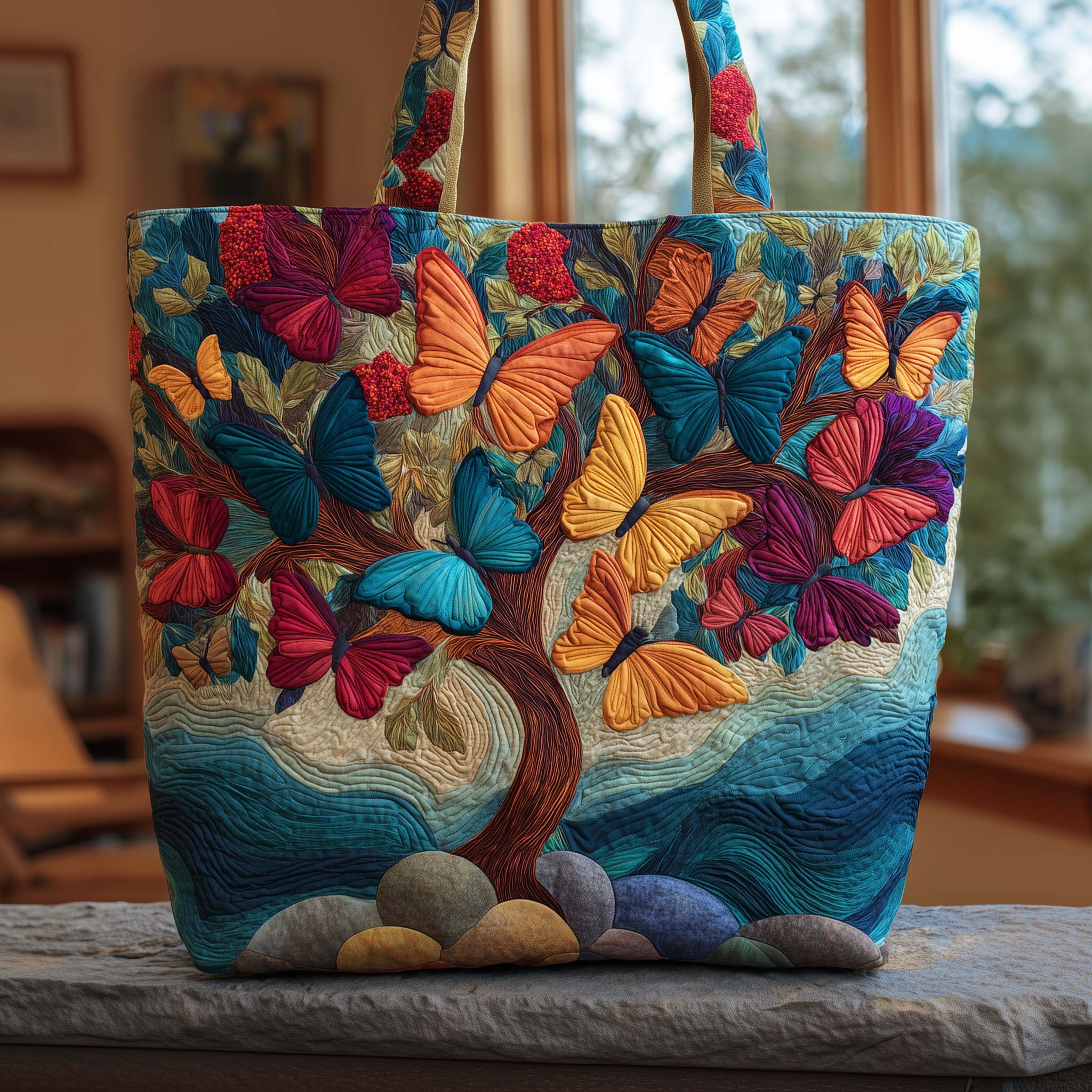 Butterfly Beauty Quilted Tote Bag Vibrant Handbag For Women Gifts For Butterfly Lovers