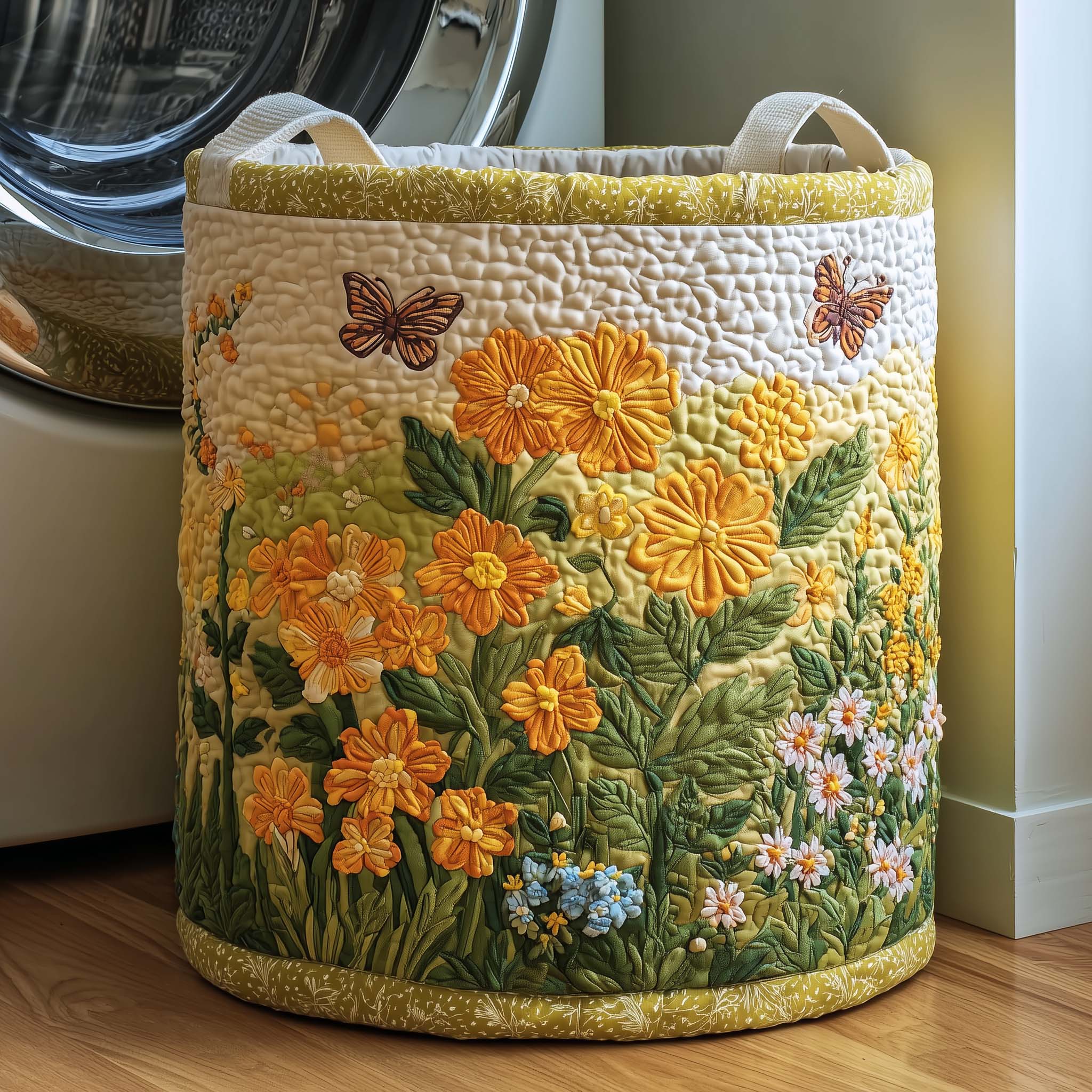 Butterfly Bloom Quilted Laundry Basket Floral Garden Hamper Basket Gifts Ideas For Her