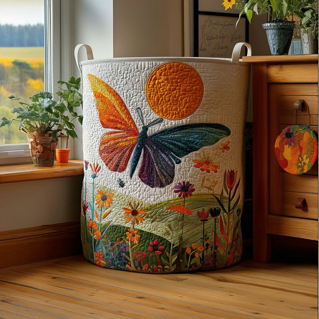 Butterfly Breeze Floral Quilted Laundry Basket Family Folding Laundry Basket Fabric