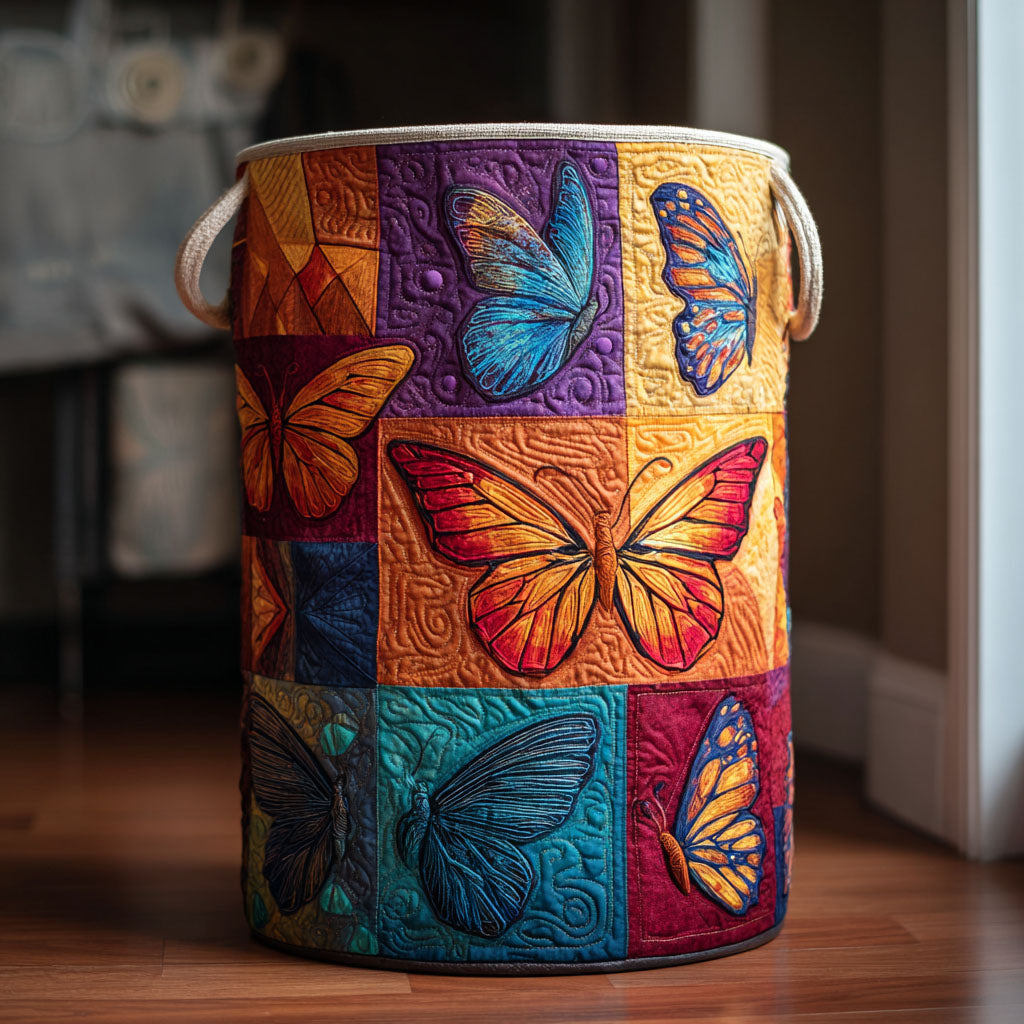 Butterfly Colorful Quilted Laundry Basket Fabric Storage Bin Butterfly Gifts For Women