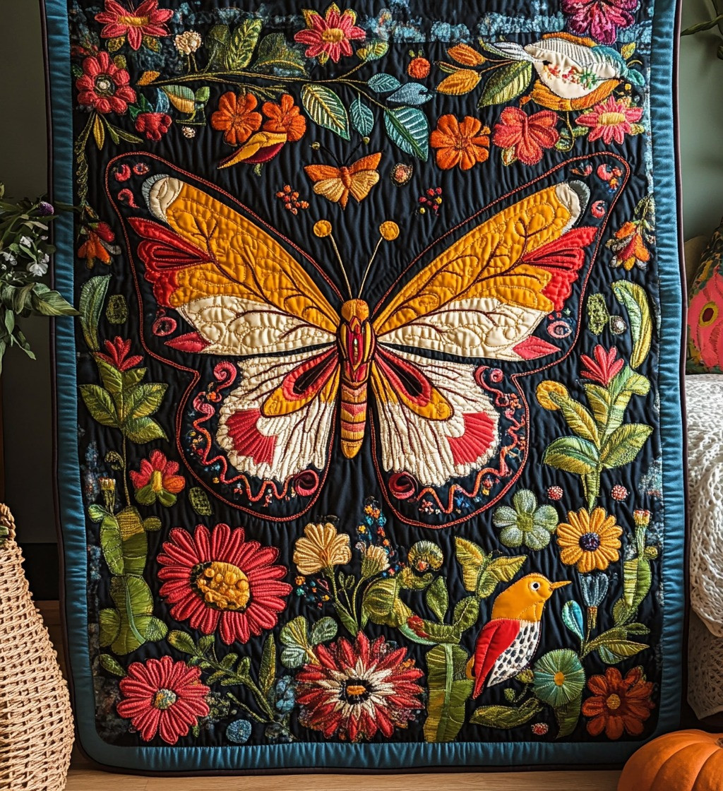 Butterfly Enchanted Garden Quilted Blanket Colorful Floral Throw Blanket Butterfly Gifts Items