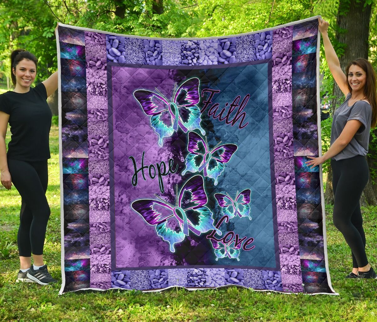 Butterfly Faith Hope Love Quilt Blanket Prevention Awareness Month Blanket Gifts