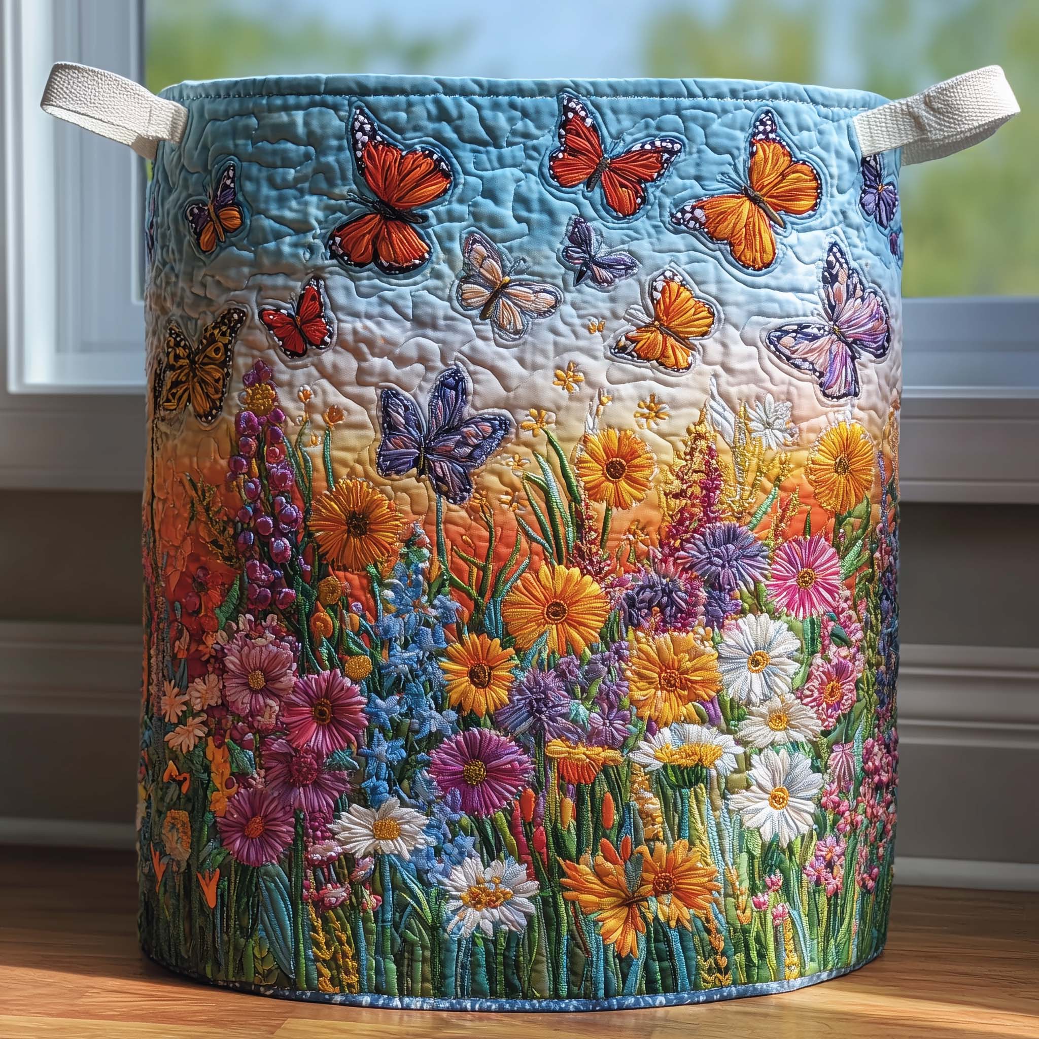 Butterfly Field Quilted Laundry Basket Colorful Floral Clothes Hamper Butterfly Gifts For Her