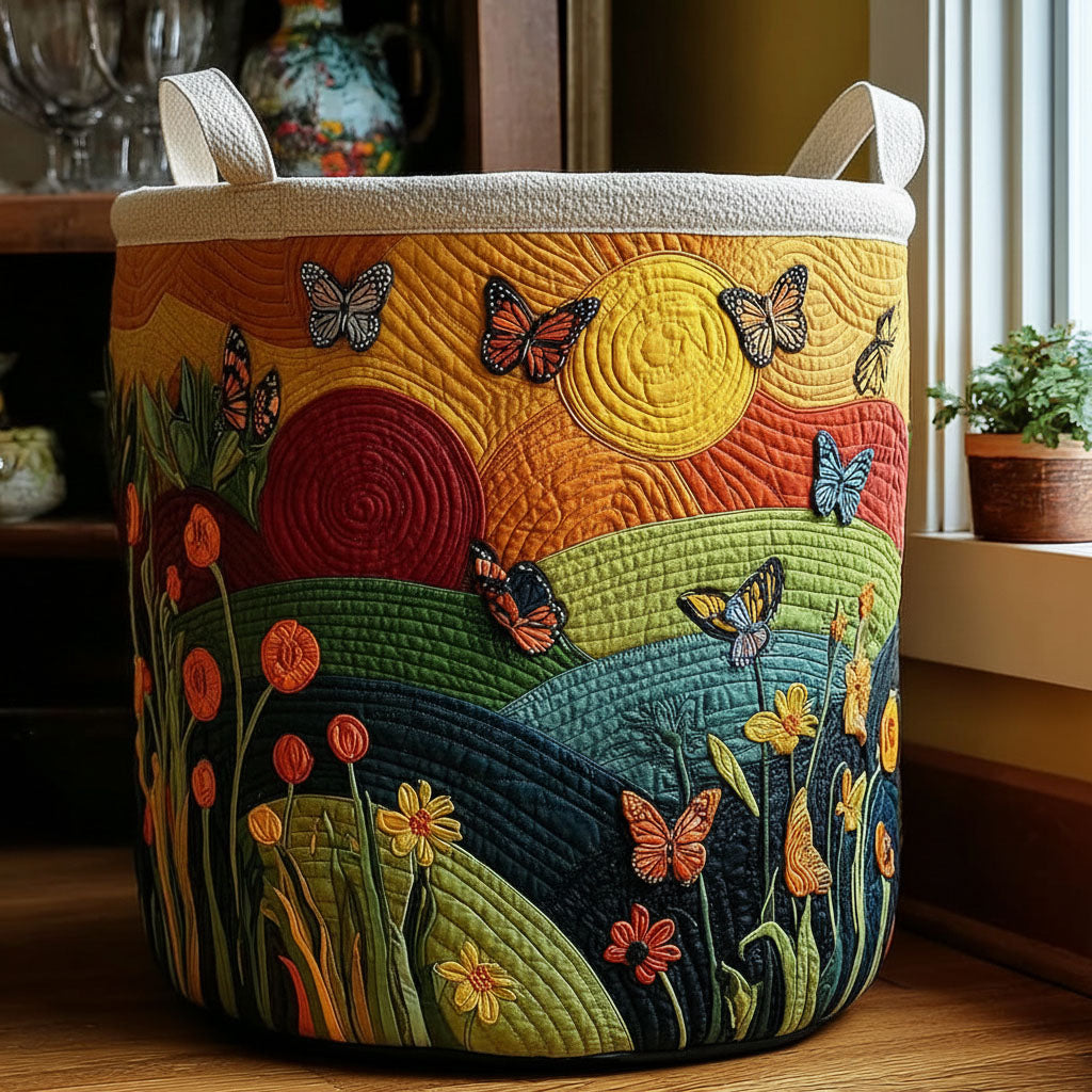 Butterfly Garden Sunshine Quilted Laundry Basket Fabric Storage Bin Hamper Sister Gifts