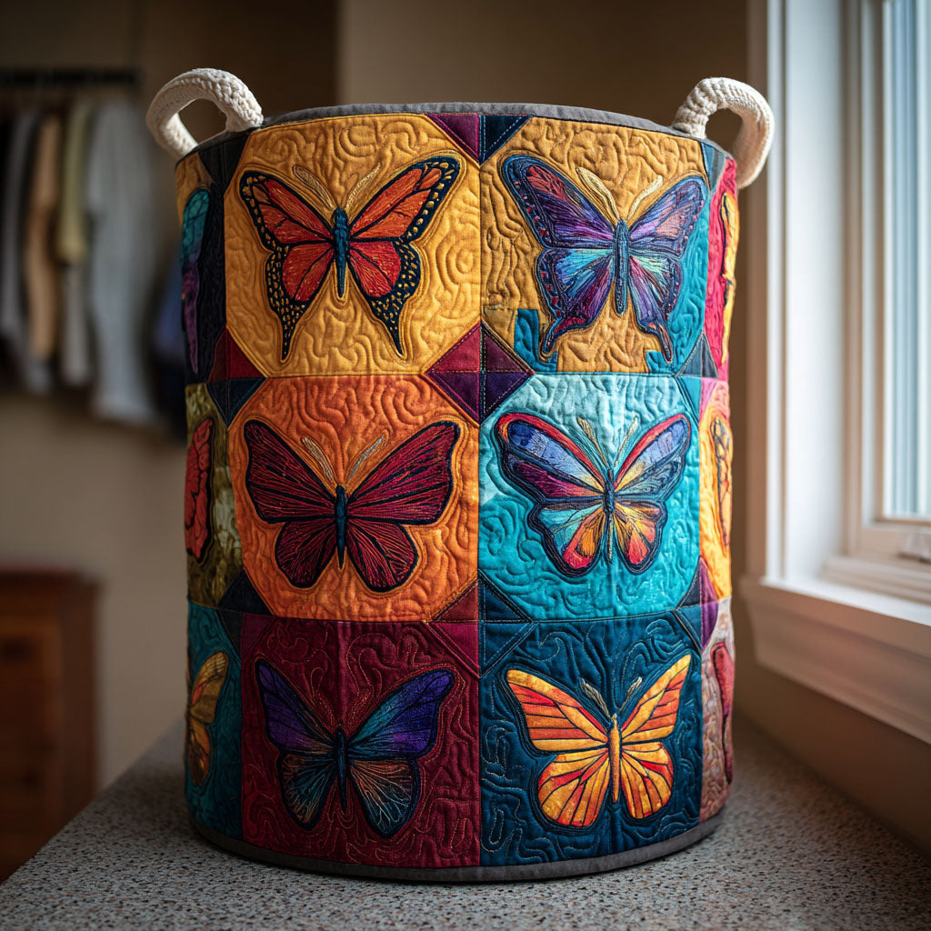 Butterfly Harmony Quilted Laundry Basket Fabric Storage Bin Gifts For Butterfly Lovers