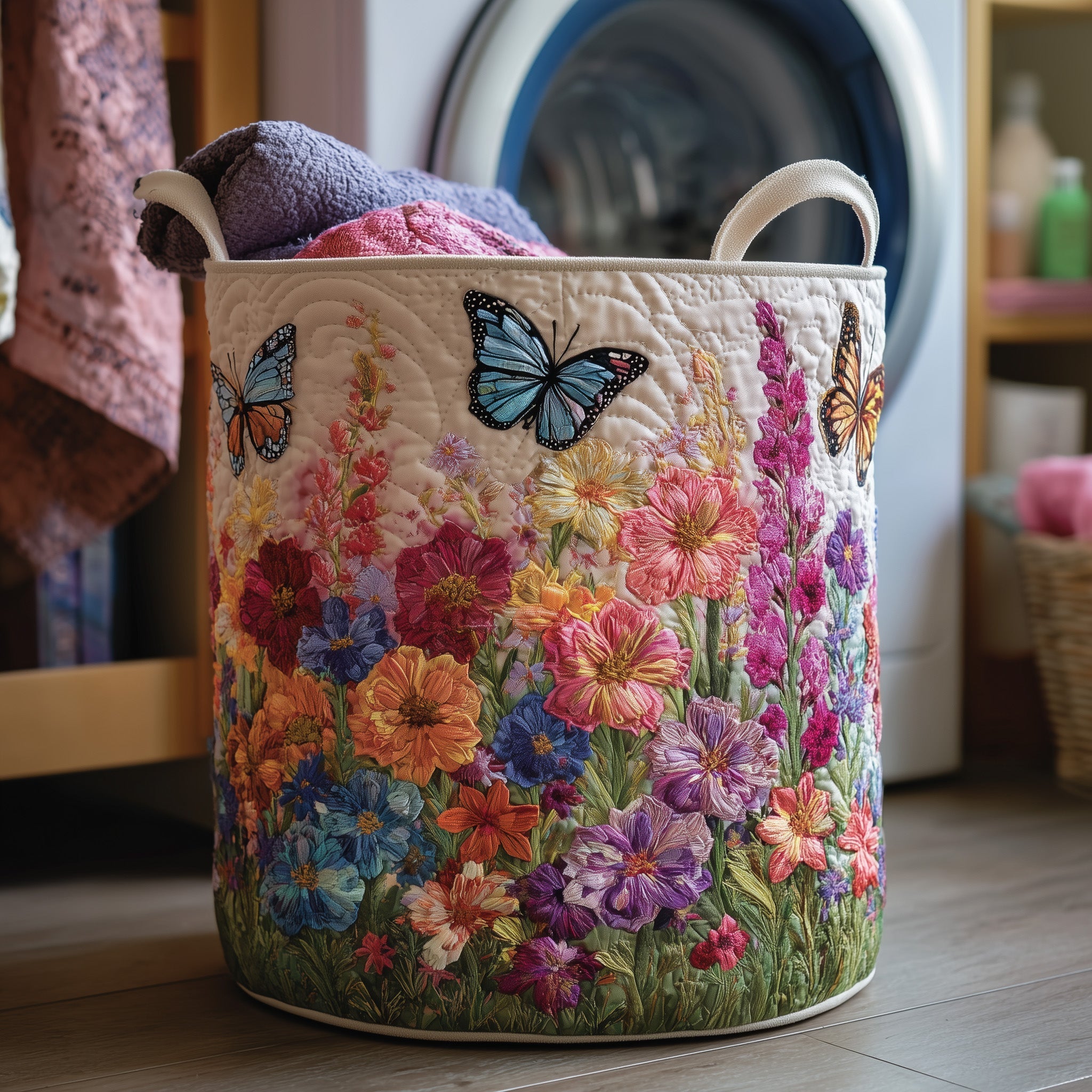 Butterfly Heaven Quilted Laundry Basket Flower Garden Laundry Hamper Butterfly Gifts For Mom