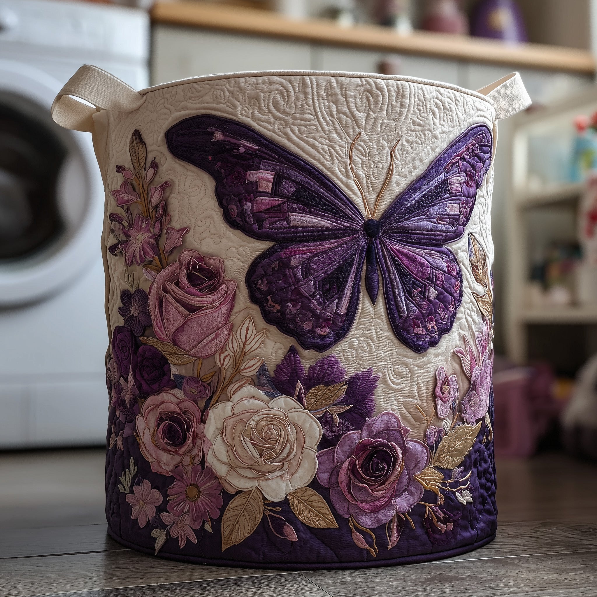Butterfly Heaven Quilted Laundry Basket Purple Floral Laundry Hamper Butterfly Items For Lovers