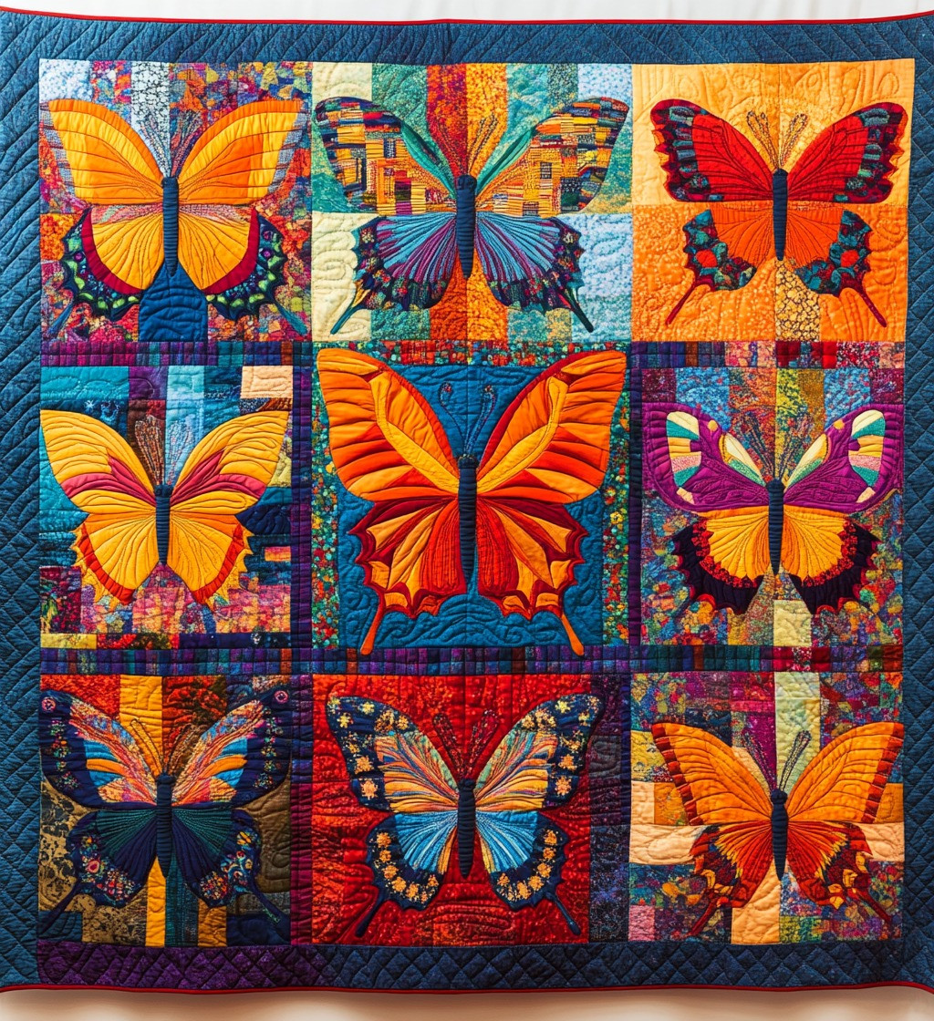 Butterfly Patchwork Quilted Blanket Vibrant Insect Throw Blanket Gifts With Butterfly Theme