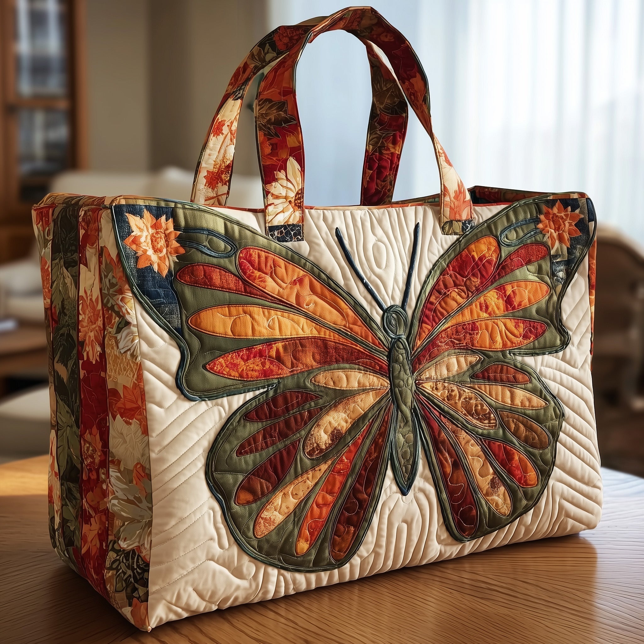 Butterfly Quilted Tote Bag Autumn Themed Shoulder Bag Butterfly Gifts For Grandma