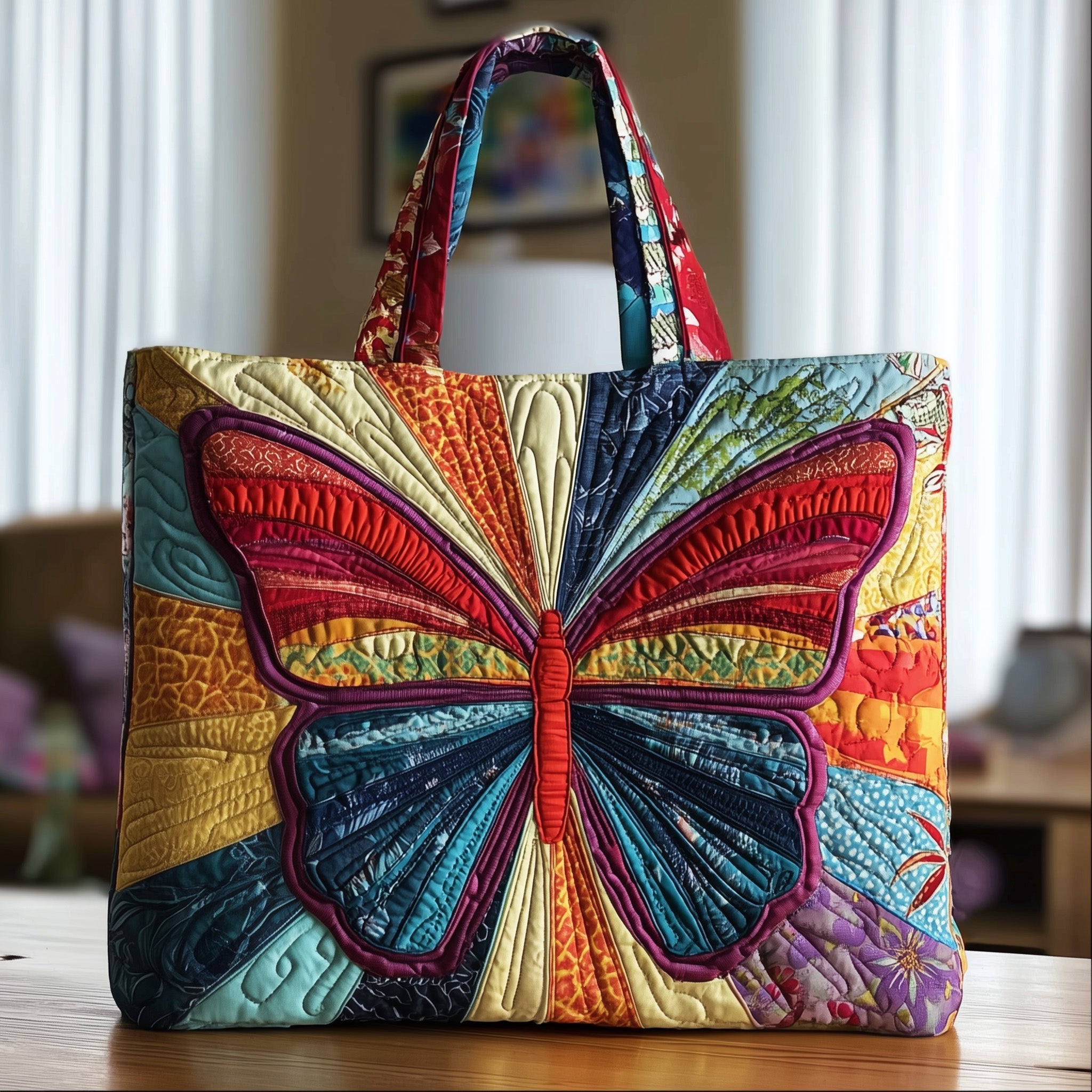 Butterfly Radiant Quilted Tote Bag Colorful Shoulder Bags For Women Butterfly Themed Gift Items