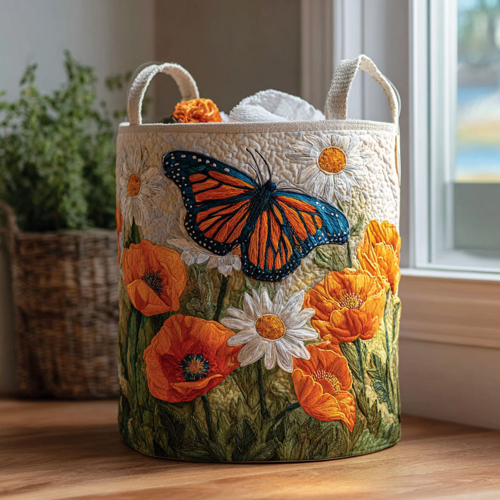 Butterfly Whisper Flower Quilted Laundry Basket Family Fabric Storage Bin Washing Hamper