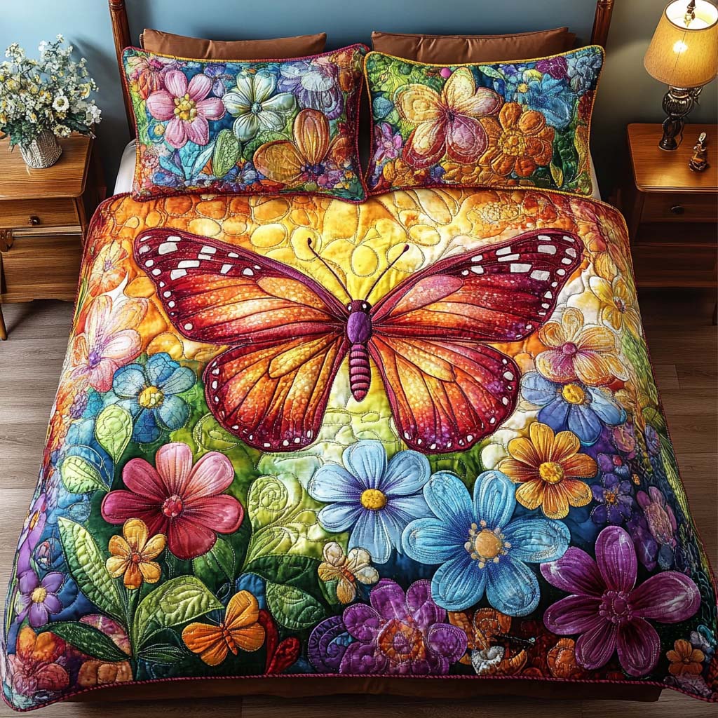 Butterfly Whispers Quilted Bedding Set Best Bed Sheet Set Best Butterfly Gifts For Christmas
