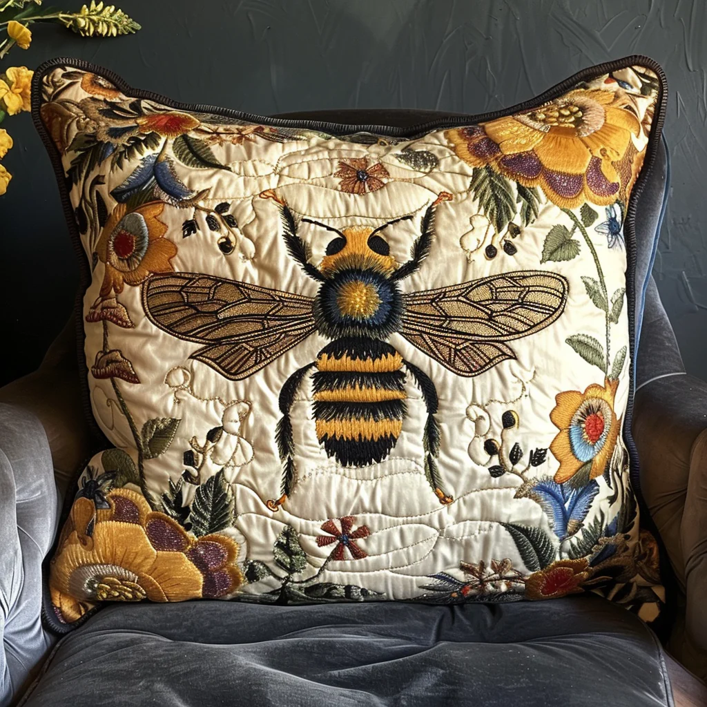 Buzzworthy Bee Quilted Pillowcase Rustic Garden Bee Cushion Case Farmhouse Home Decor Gift