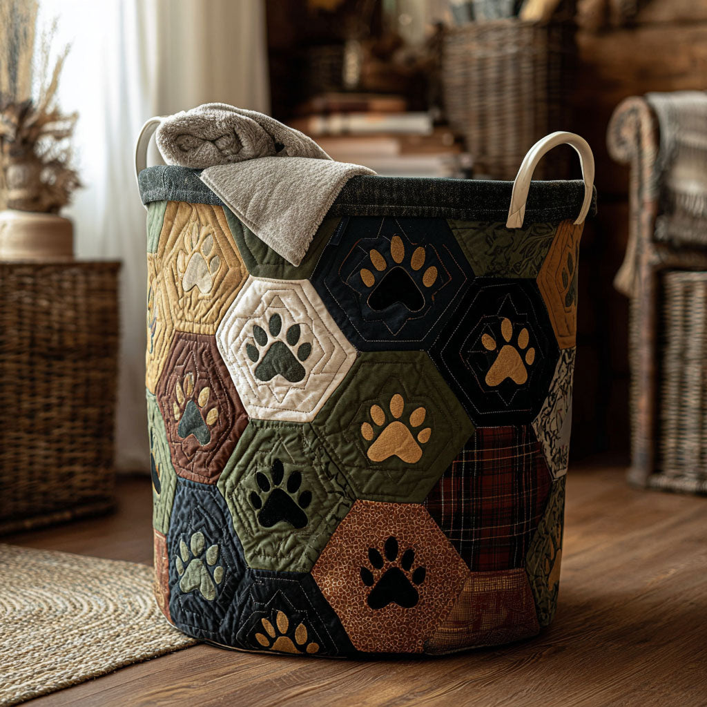 Cabin Comfort Paws Quilted Laundry Basket Family Hamper Best Dog Lover Gifts For Him Her