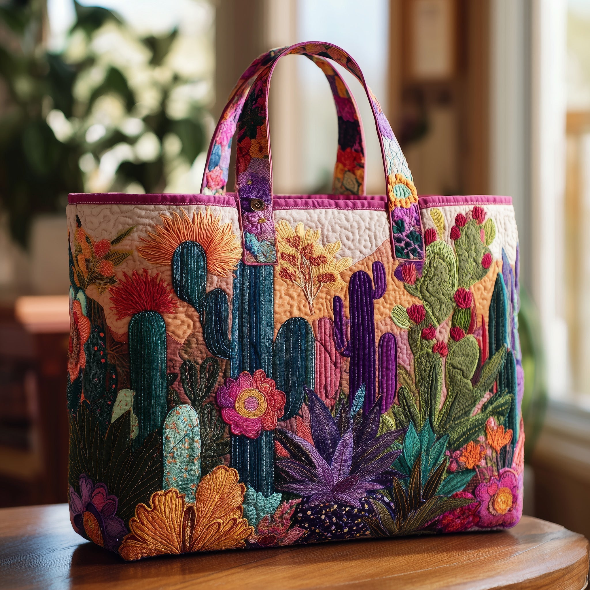 Cacti Garden Quilted Tote Bag Best Everyday Tote Bag Cactus Gifts For Her
