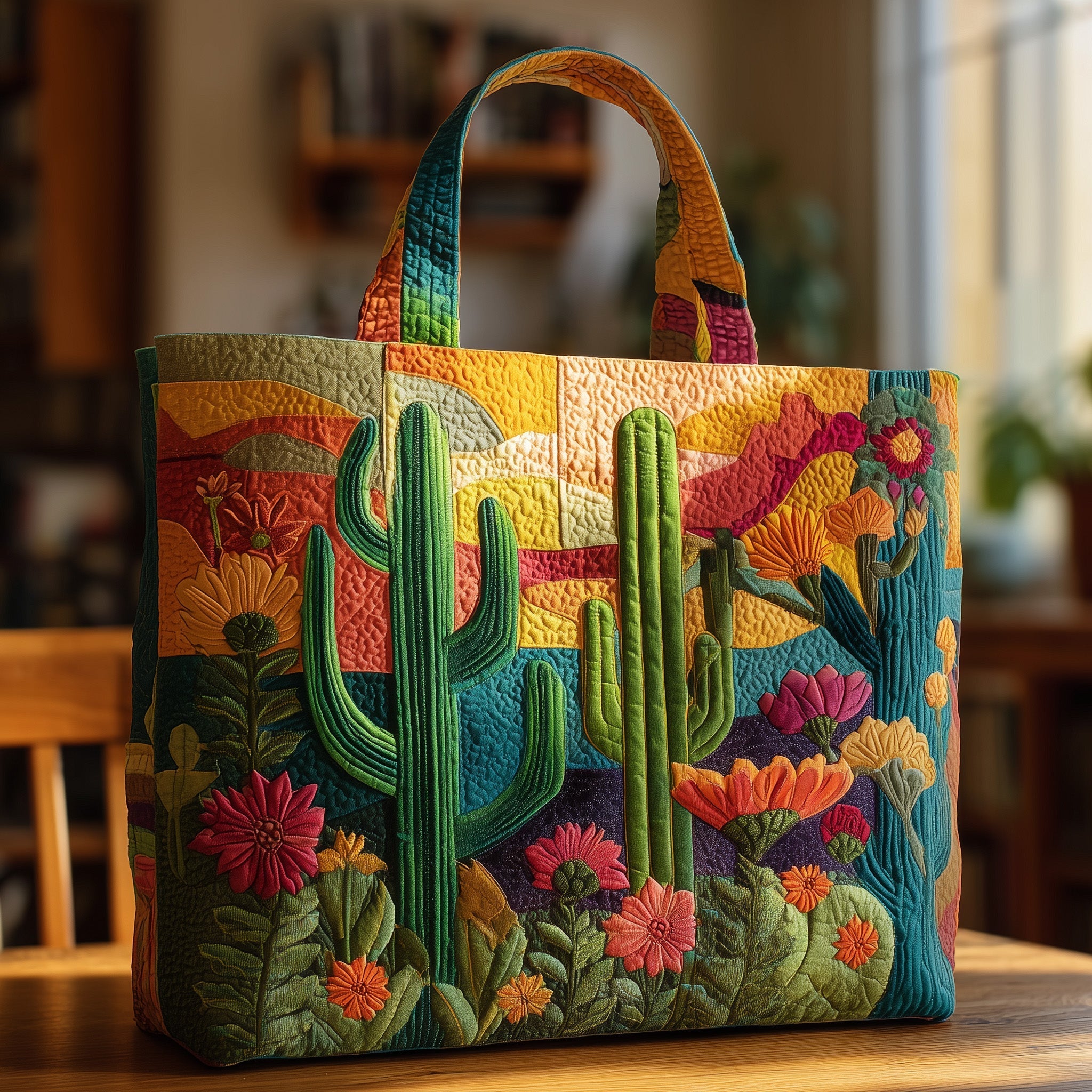 Cacti Garden Quilted Tote Bag Colorful Floral Tote Bags For Women Perfect Gifts Ideas
